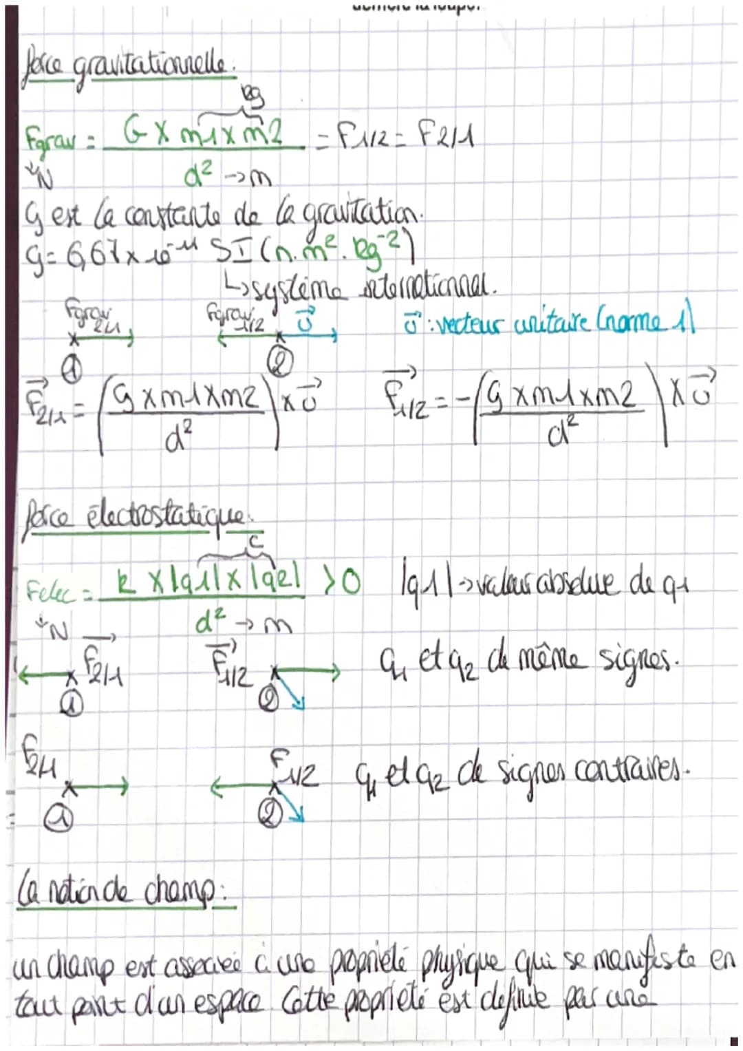 # force gravitationnelle.
$Foraw= \frac{G \times m1 \times m2}{d^2} = F_{1/2} = F_{211}$
N
m
G est la constante de la gravitation.
g= 6,