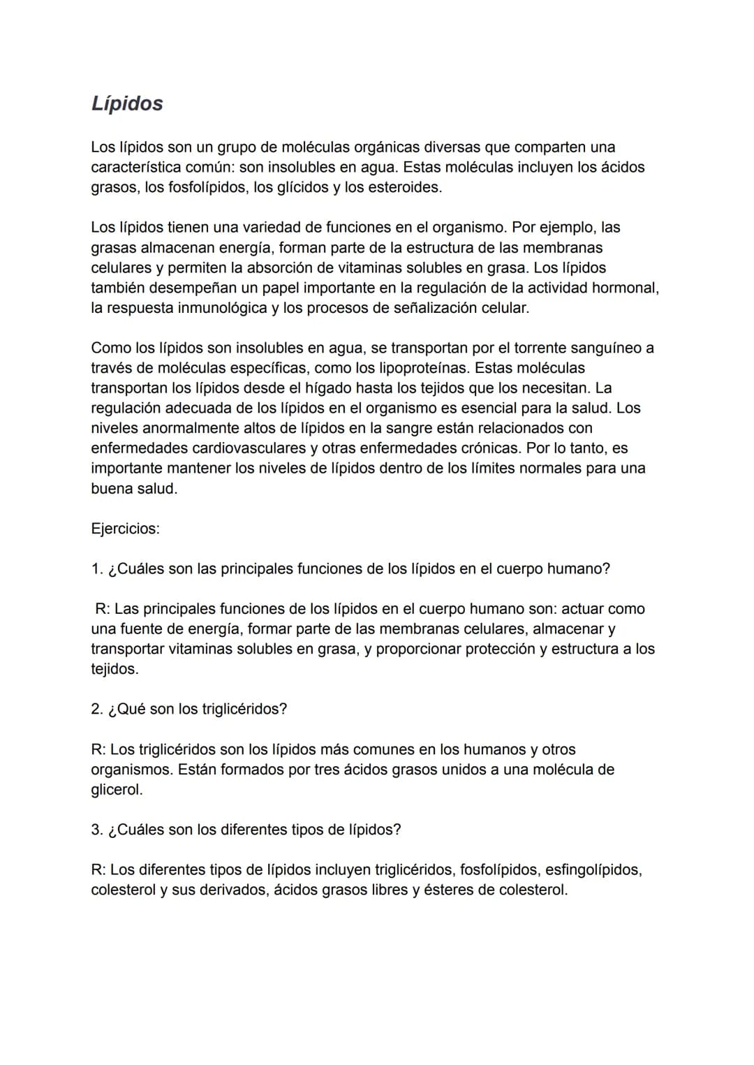 # Lípidos
Los lípidos son un grupo de moléculas orgánicas diversas que comparten una
característica común: son insolubles en agua. Estas mo