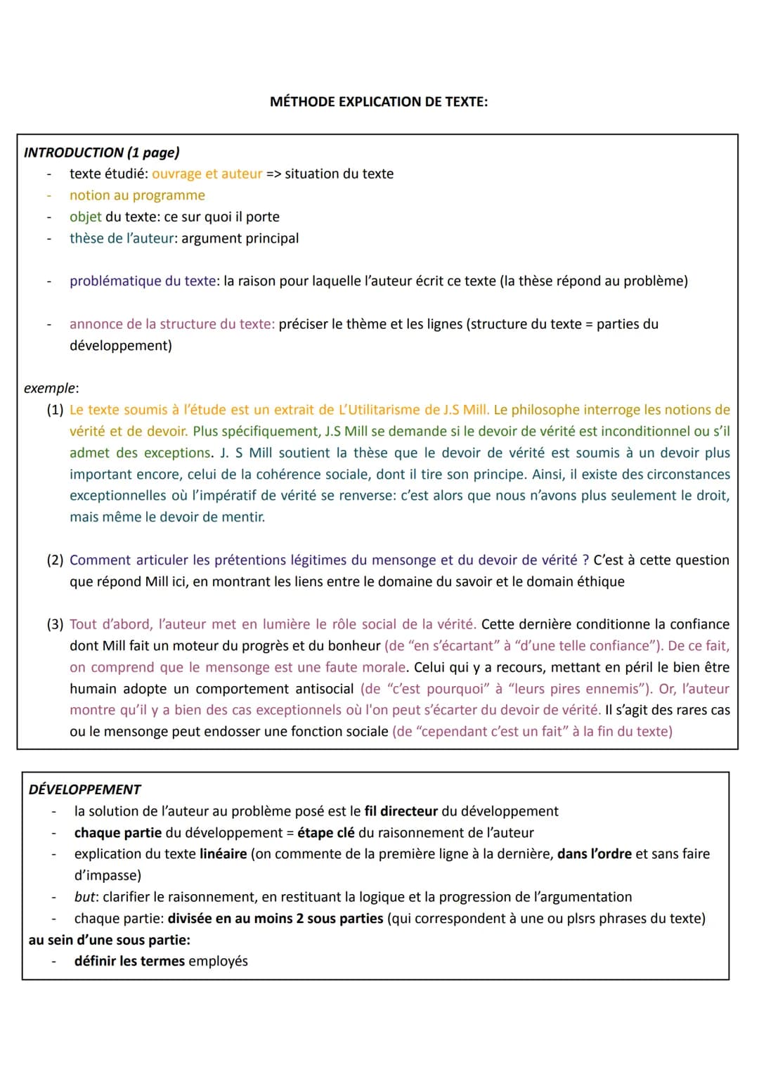 # MÉTHODE EXPLICATION DE TEXTE:
INTRODUCTION (1 page)
- texte étudié: ouvrage et auteur => situation du texte
- notion au programme
- obje