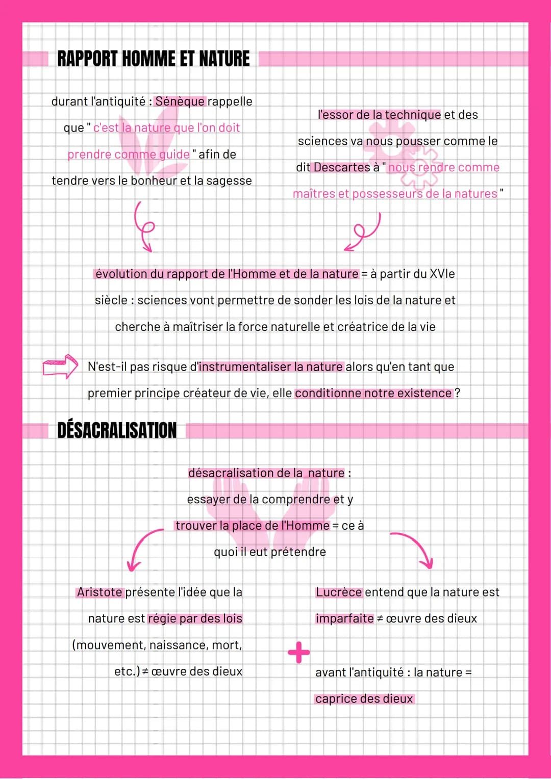 # La nature
**DÉFINITION**
du latin "natura" il correspond à :
- l'action de faire n'aître
- l'état naturel des choses
- l'ordre des ch