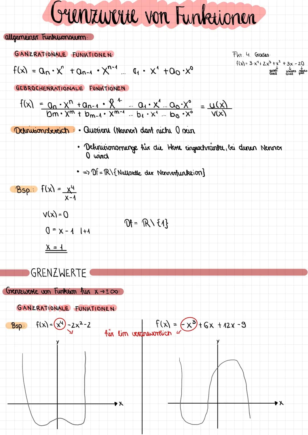 # Grenzwerte von Funktionen
allgemeiner Funktionsum:
GANZRATIONALE FUNKTIONEN:
f(x) = an.x + An-1 X-1 ... a₁. X¹ + ao.x。
GEBROCHENRATION
