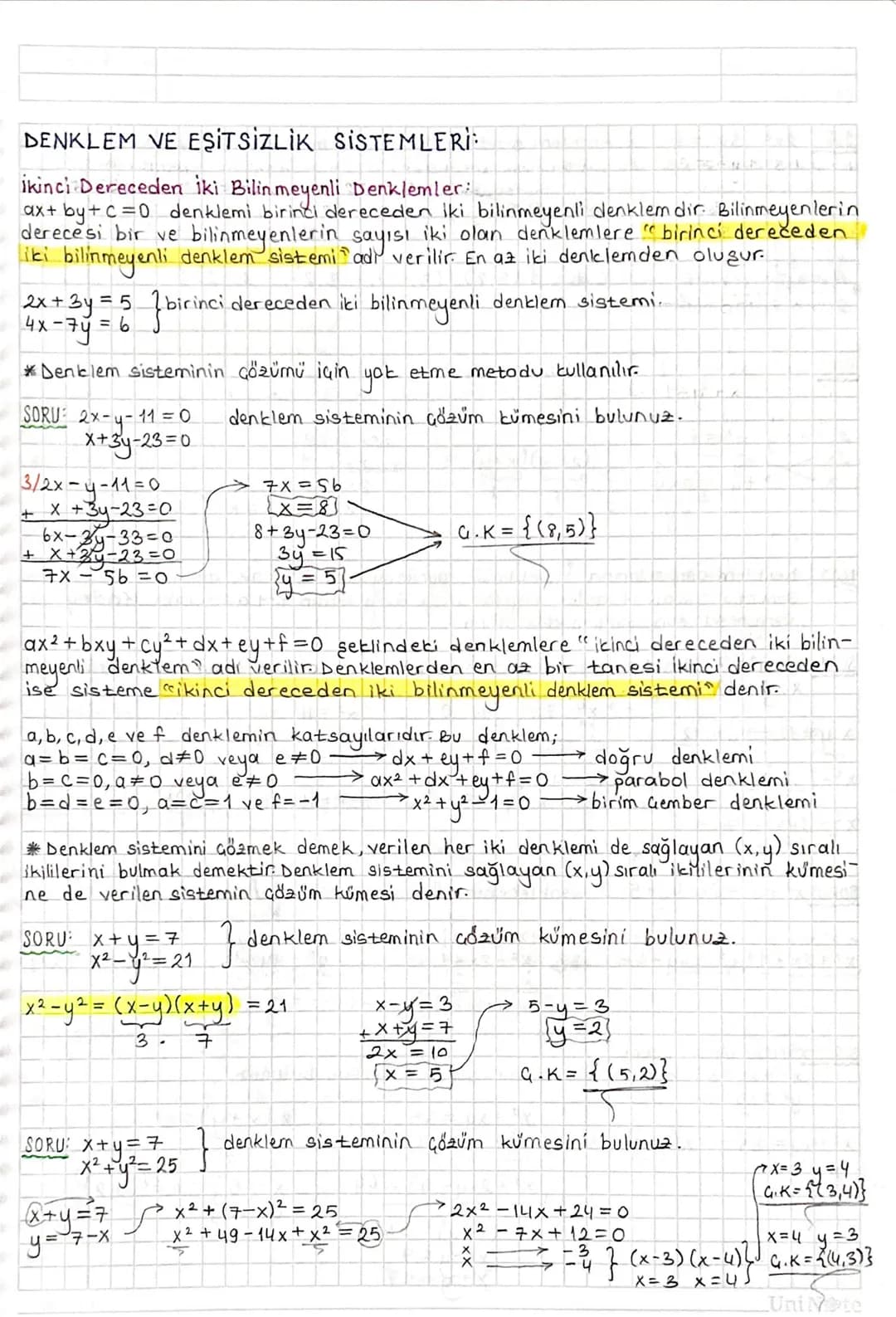 # DENKLEM VE EŞİTSİZLİK SİSTEMLERİ
İkinci Dereceden İki Bilinmeyenli Denklemler:
ax+by+c=0 denklemi birinci dereceden iki bilinmeyenli denk