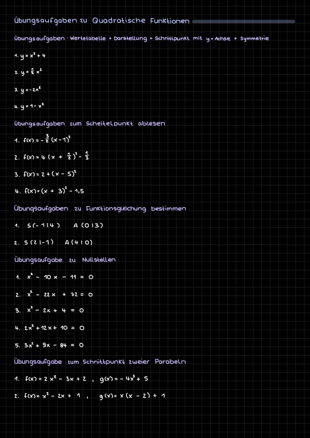 # Quadratische Funktionen
Eine quadratische Funktion erkennt man daran, dass ein x² vorkommt. Der
Graph einer quadratischen Funktion ist ei