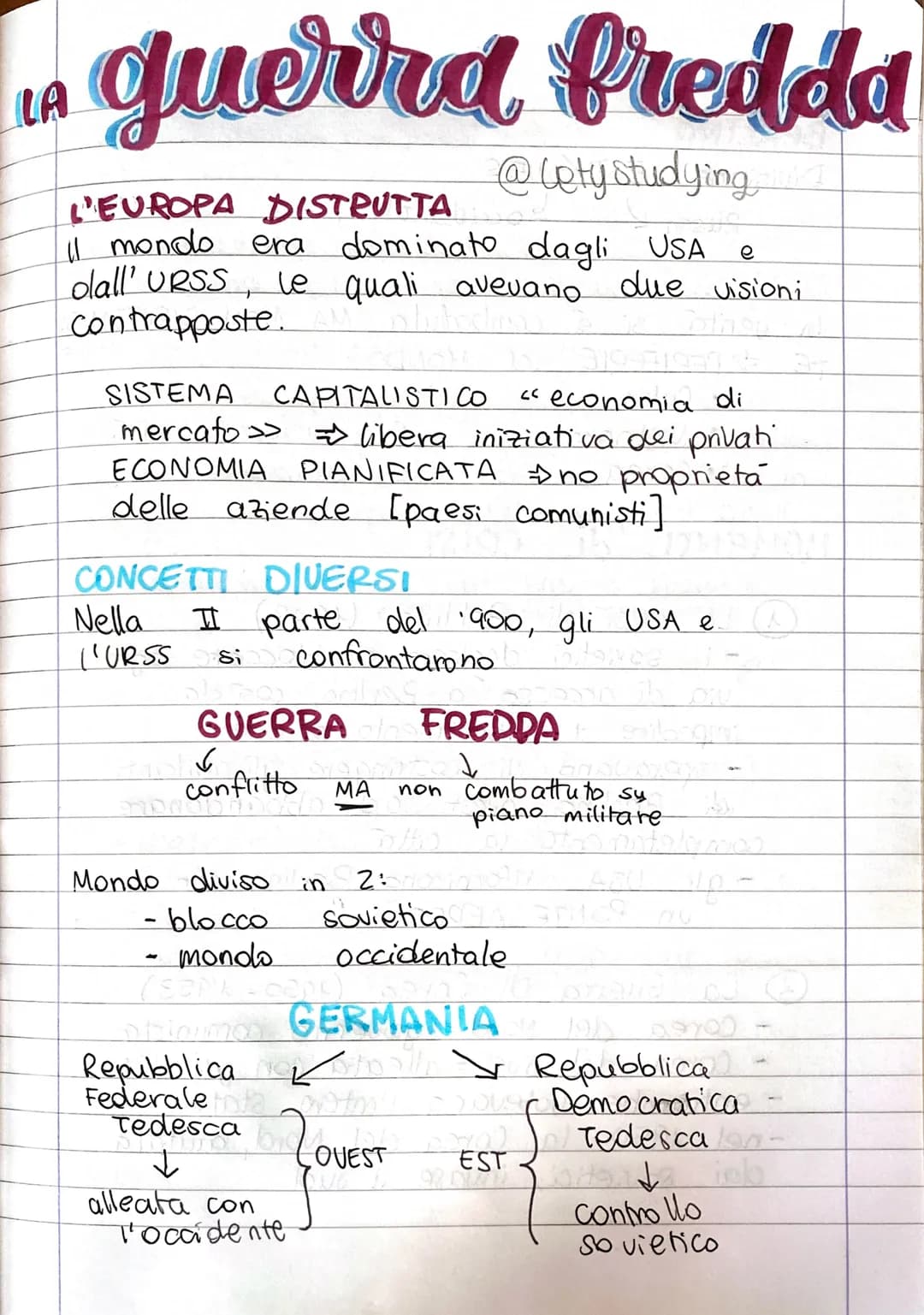 # LA guerra freddd
@lety studying
L'EUROPA DISTRUTTA
Il mondo era dominato dagli USA e
dall' URSS, le quali avevano due visioni
contrappo