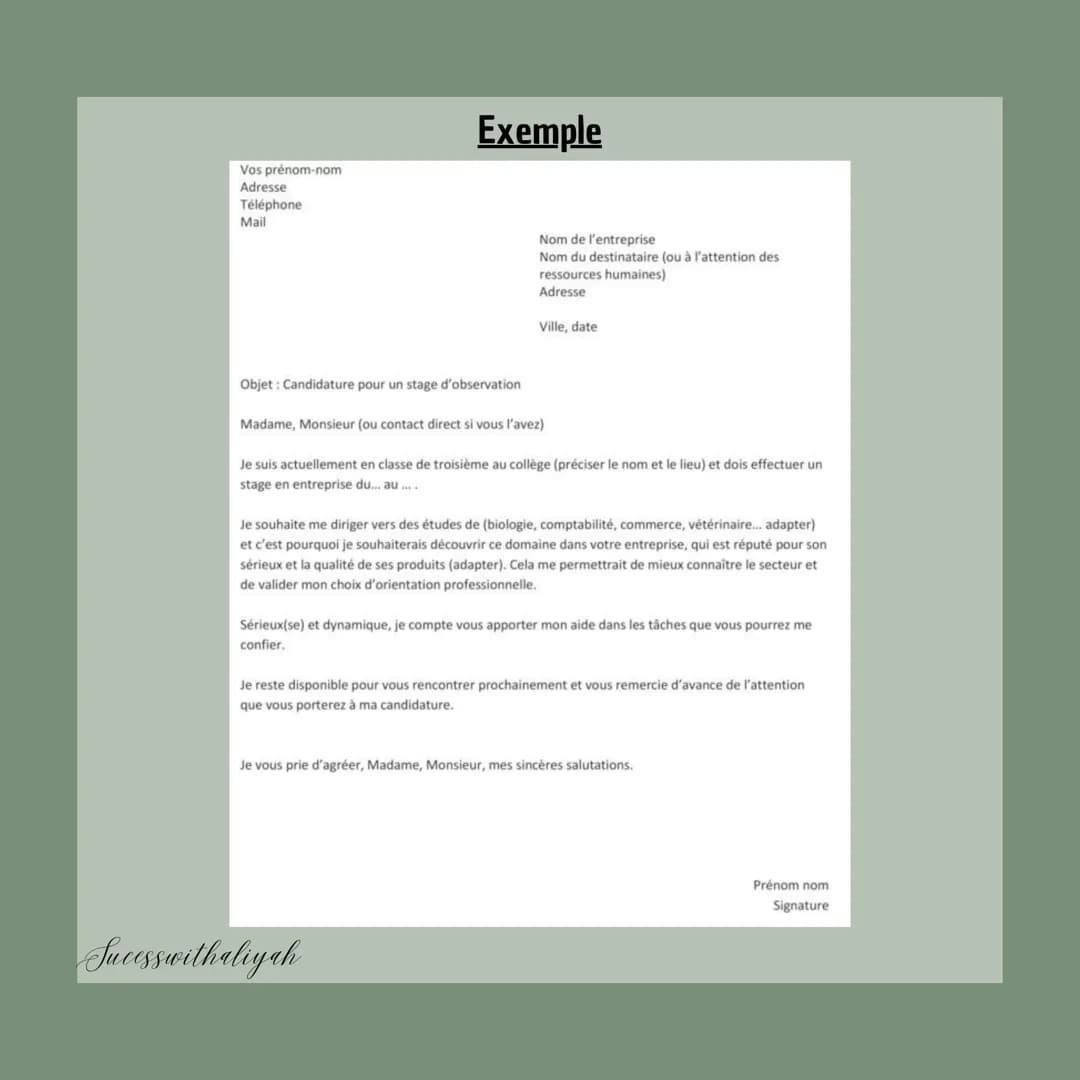 Comment faire une
LETTRE DE
MOTIVATION
3ème
Successwithaliyah Une lettre de motivation
c'est quoi ?
Une lettre de motivation est
un courri