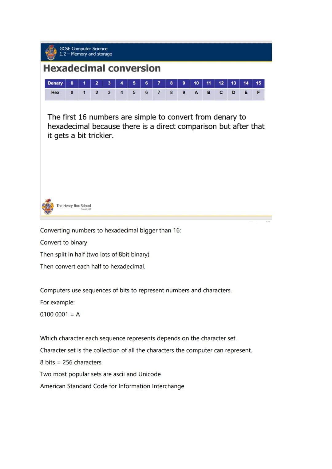 Computer Science Binary and Hexadecimal
Binary is information represented as electricity:
1 = on
0 = off
Logic gates can be used by comp