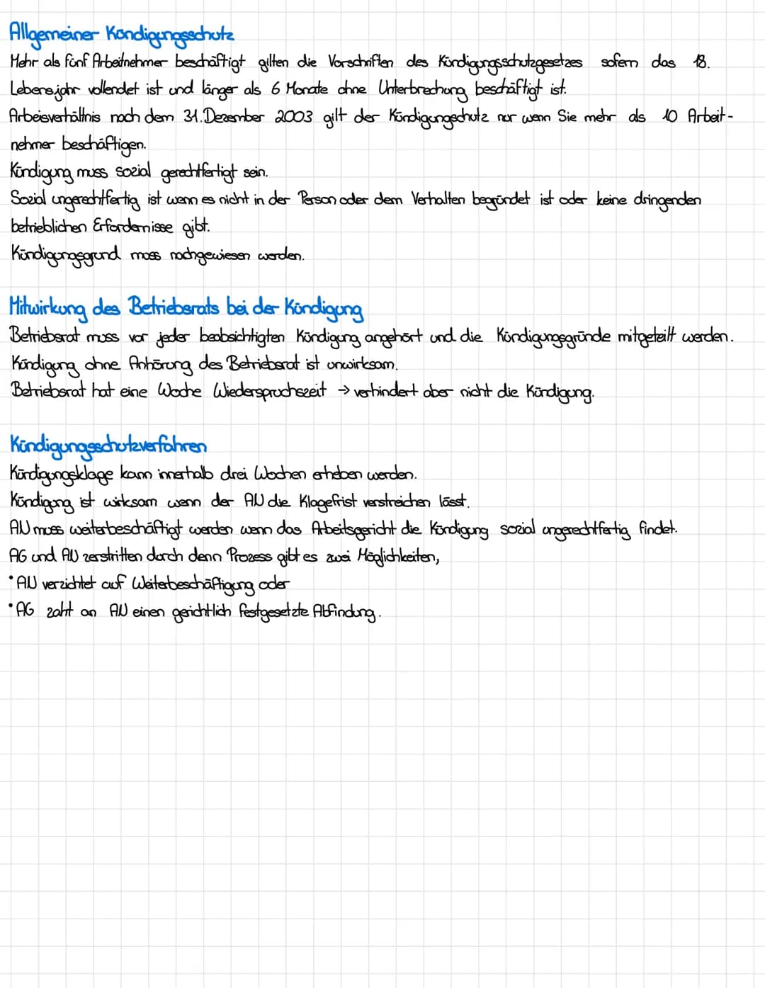 Zussammenfassungen von Seite 88-92
Arten der Beendigung des Arbeitsverhältnisses
Arbeitsverhältnis kann durch Kündigung, Auflösungsvertrag