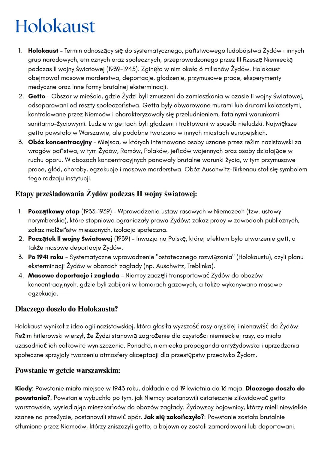 # Holokaust
1. Holokaust - Termin odnoszący się do systematycznego, państwowego ludobójstwa Żydów i innych
grup narodowych, etnicznych ora