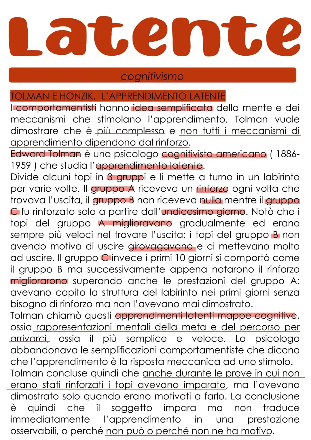 # L'apprendimento
L'apprendimento è il processo con cui un organismo vivente è
modificato più o meno definitivamente da ciò che fa e da
que
