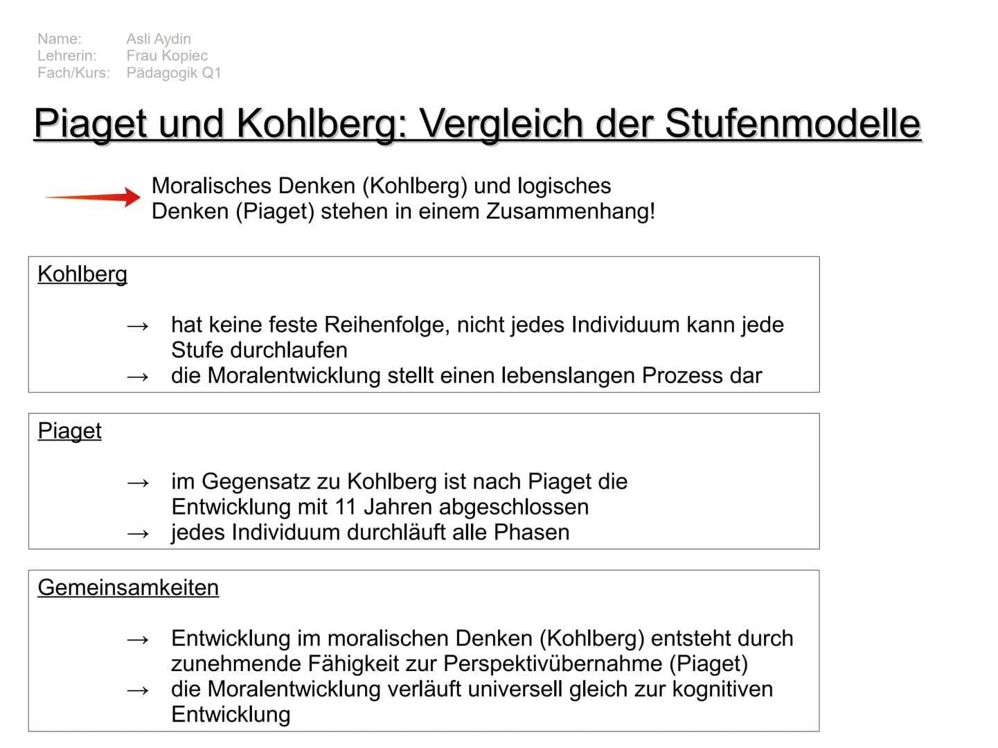 Name: Asli Aydin
Lehrerin: Frau Kopiec
Fach/Kurs: Pädagogik Q1
# Moralentwicklung
nach
# Kohlberg
Präkonventionelles Niveau/Präkonventio