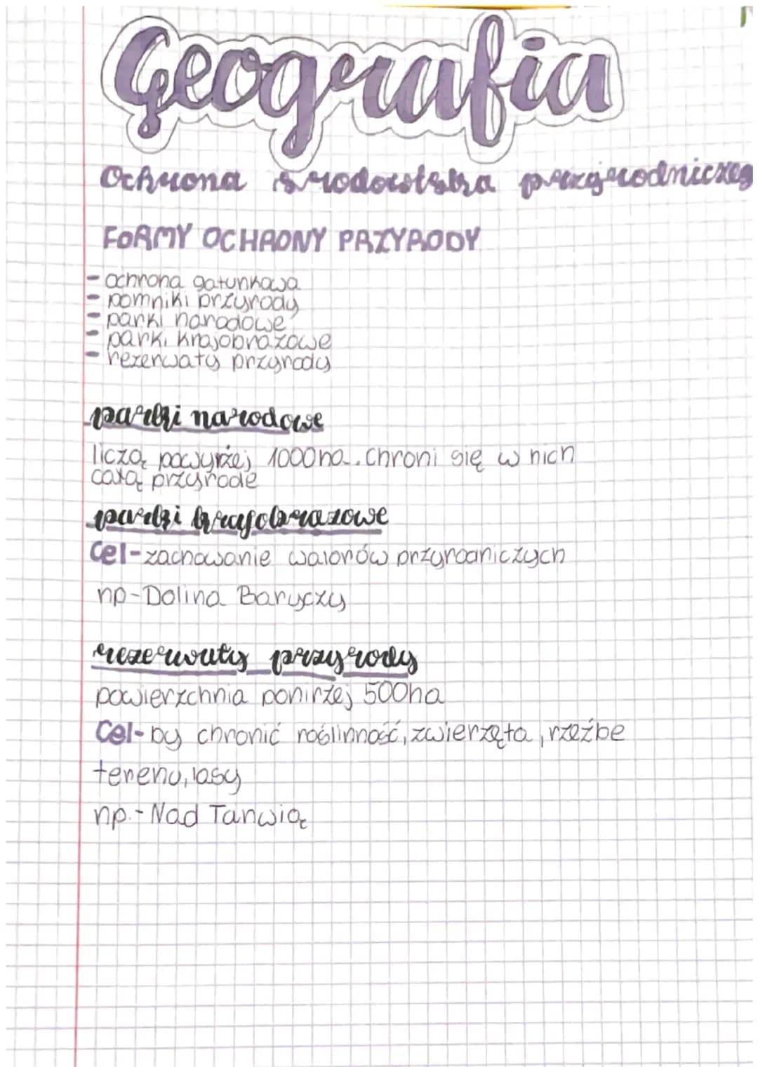 # Geografia
Ochrona srodoststra pregrodniczeg
FORMY OCHRONY PRZYRODY
- Ochrona gatunkowa
- pomniki przyrody
- parki narodowe
- park, kraj
