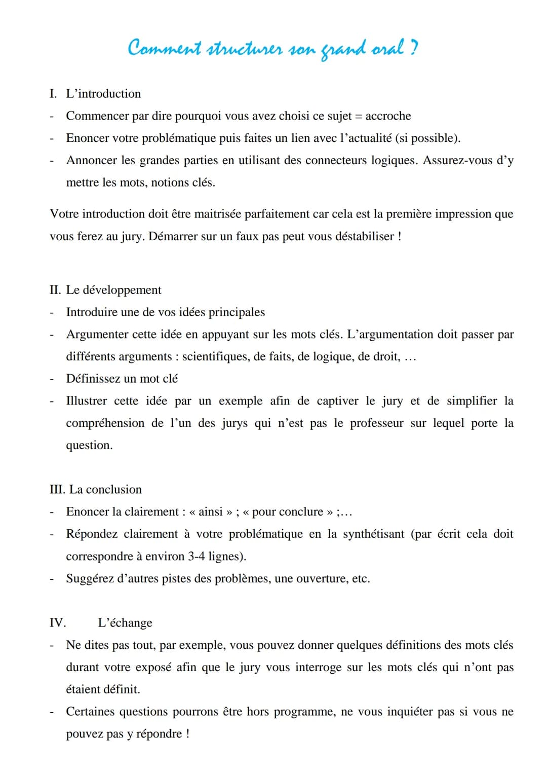 <h2>I. L'introduction</h2>
<p>Pour commencer, il est important d'accrocher l'attention du jury en expliquant pourquoi vous avez choisi ce s