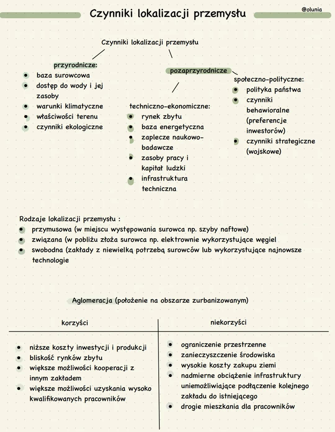 # Czynniki lokalizacji przemysłu
@olunia
Czynniki lokalizacji przemysłu
przyrodnicze:
- baza surowcowa
- dostęp do wody i jej
zasoby
- w