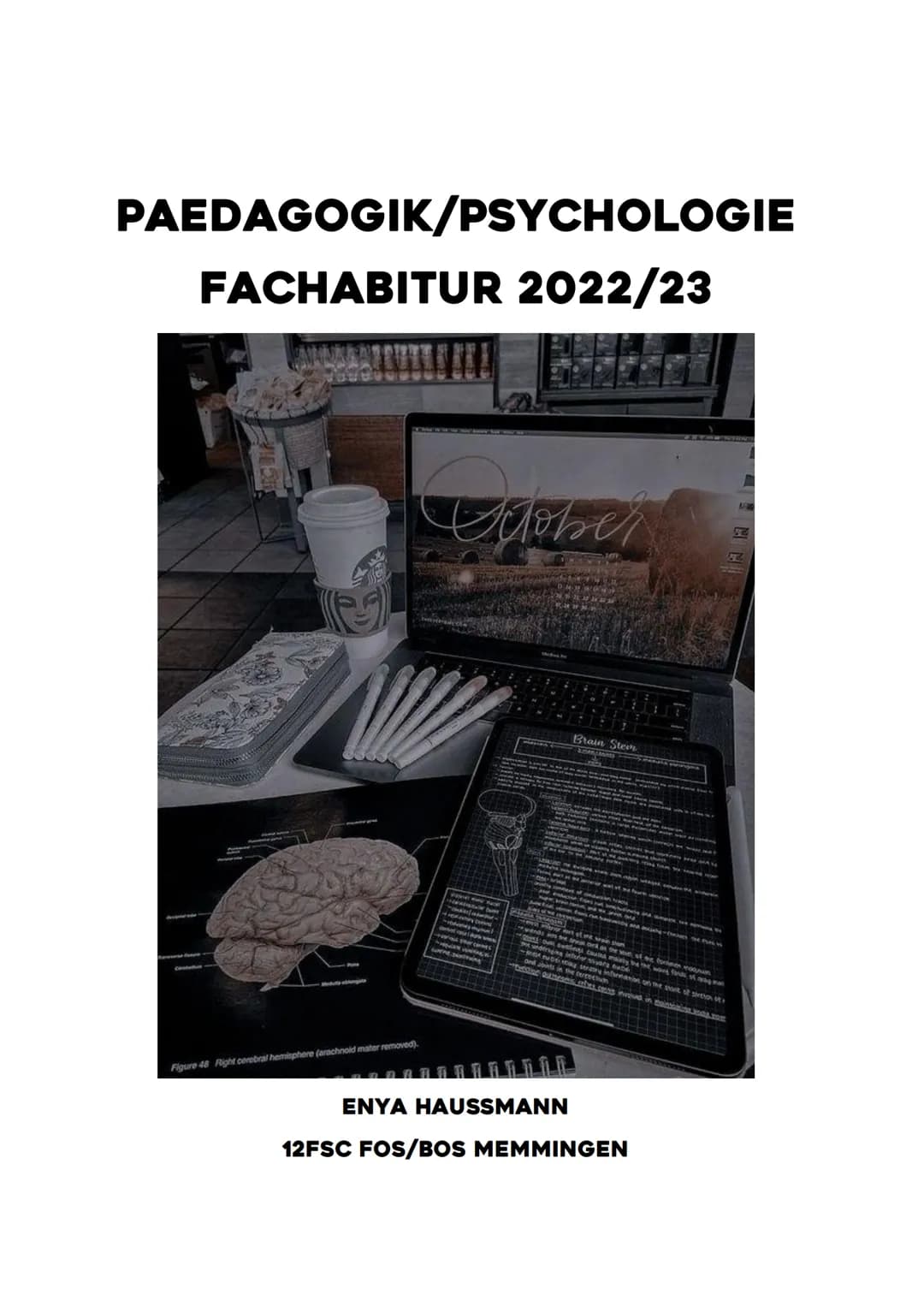 PAEDAGOGIK/PSYCHOLOGIE
FACHABITUR 2022/23
Sober
Brain Stem
Figure 48 Right cerebral hemisphere (arachnoid mater
ENYA HAUSSMANN
12FSC FOS