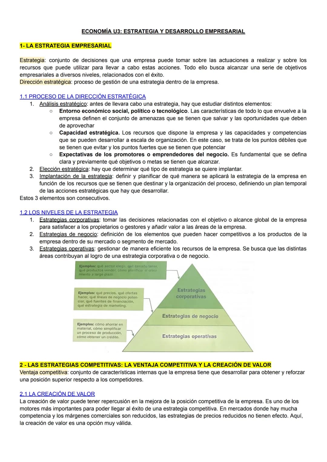 # ECONOMÍA U3: ESTRATEGIA Y DESARROLLO EMPRESARIAL
1-LA ESTRATEGIA EMPRESARIAL
Estrategia: conjunto de decisiones que una empresa puede to