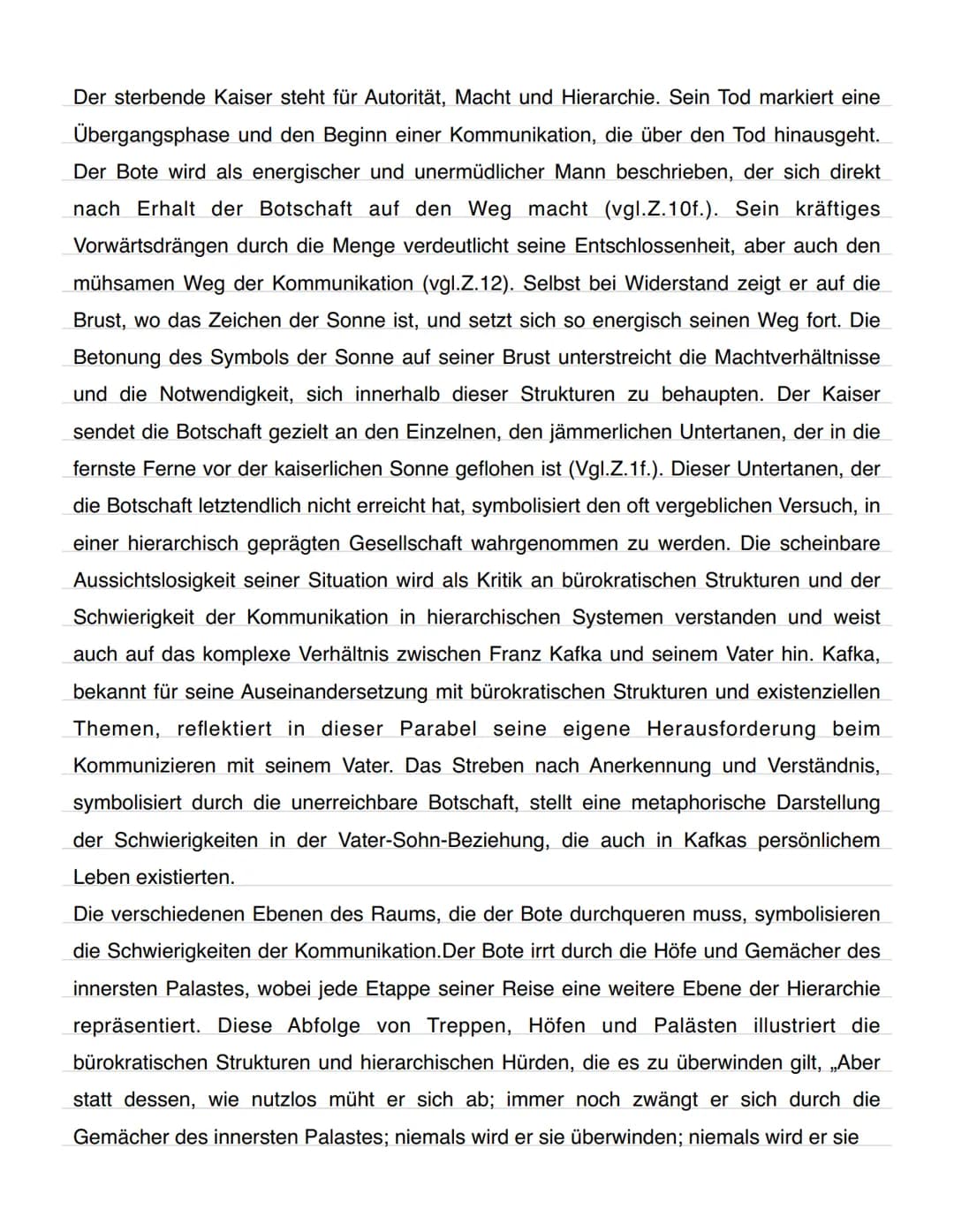 # Kafka - Eine kaiserliche Botschaft
In der Parabel "Eine kaiserliche Botschaft" von Franz Kafka steht ein Bote im
Mittelpunkt, der eine Na