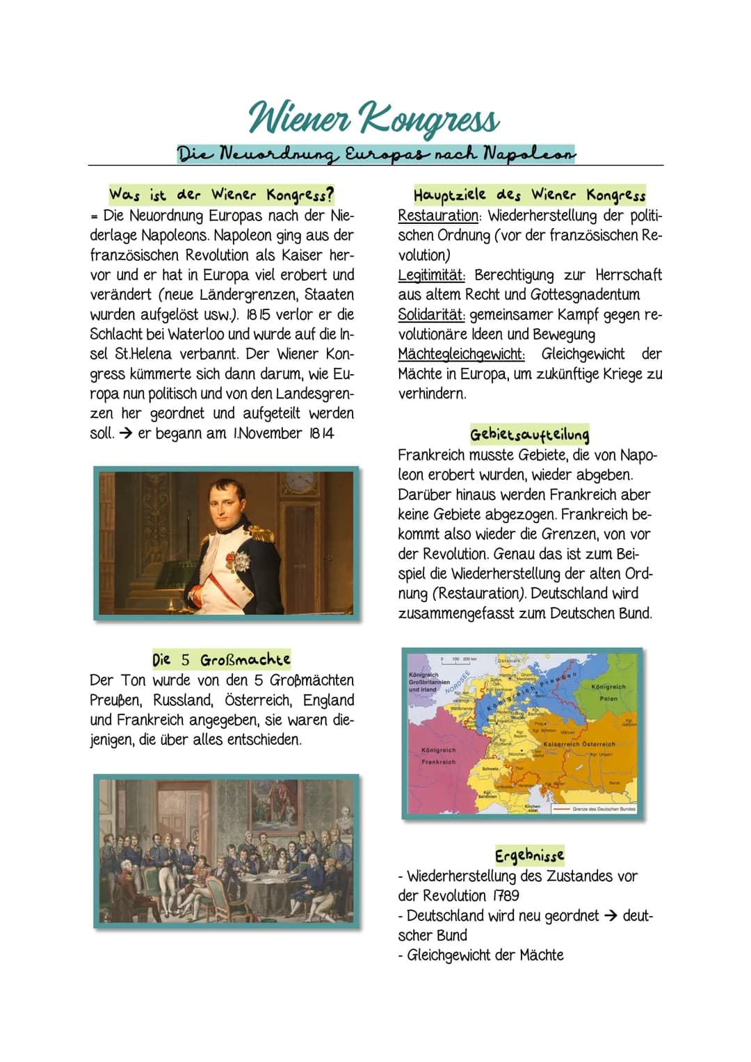 # Wiener Kongress
Die Neuordnung Europas nach Napoleon
Was ist der Wiener Kongress?
- Die Neuordnung Europas nach der Nie-
derlage Napole
