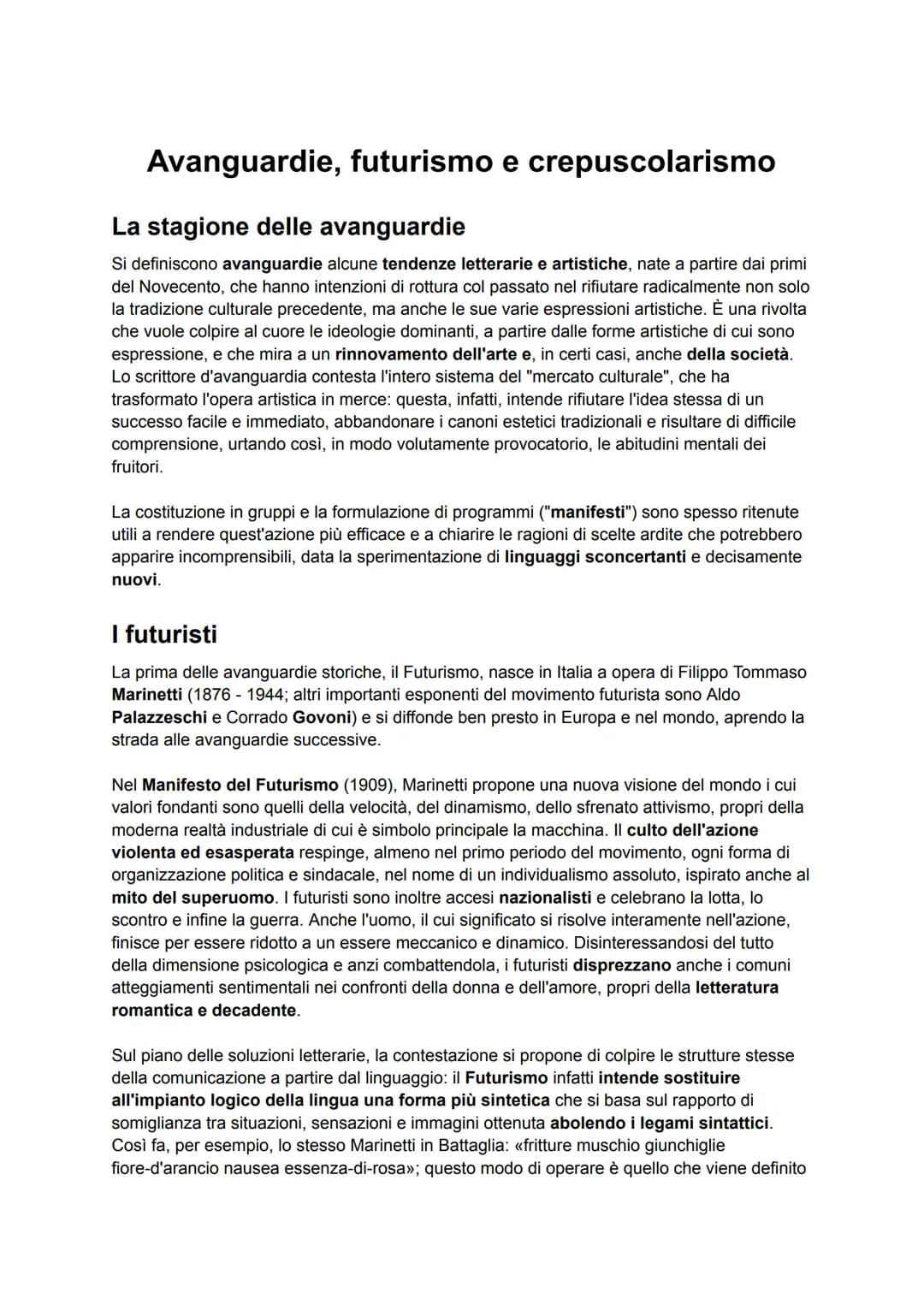 # Avanguardie, futurismo e crepuscolarismo
## La stagione delle avanguardie
Si definiscono avanguardie alcune tendenze letterarie e artist