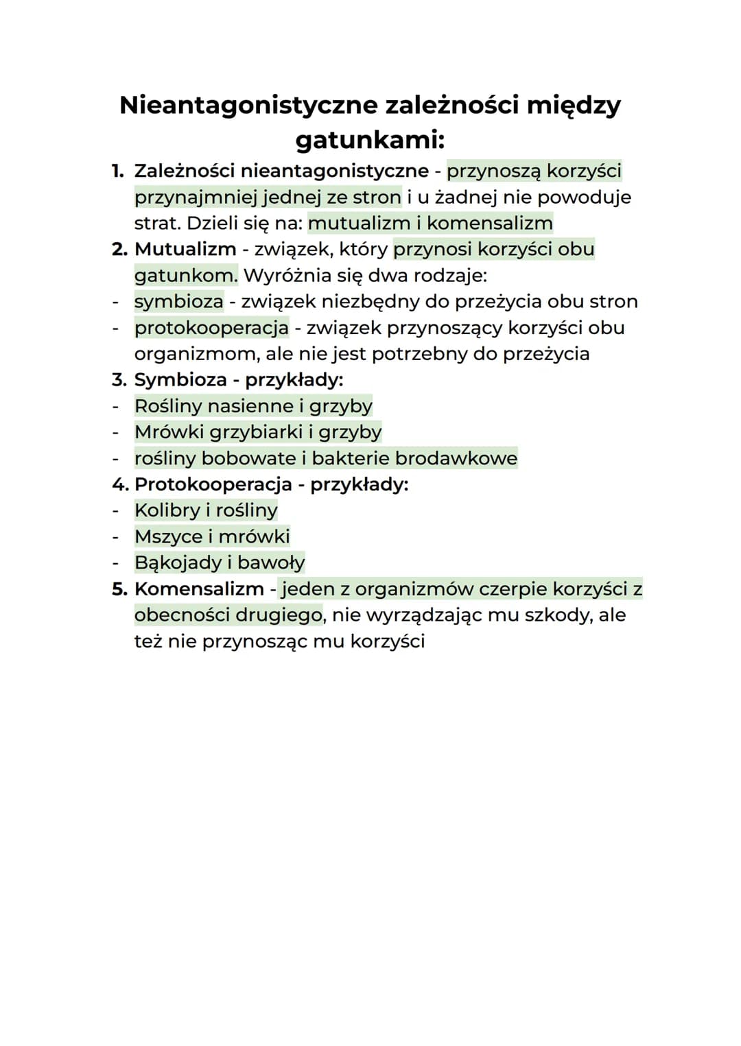 # Nieantagonistyczne zależności między
gatunkami:
1. Zależności nieantagonistyczne - przynoszą korzyści
przynajmniej jednej ze stron i