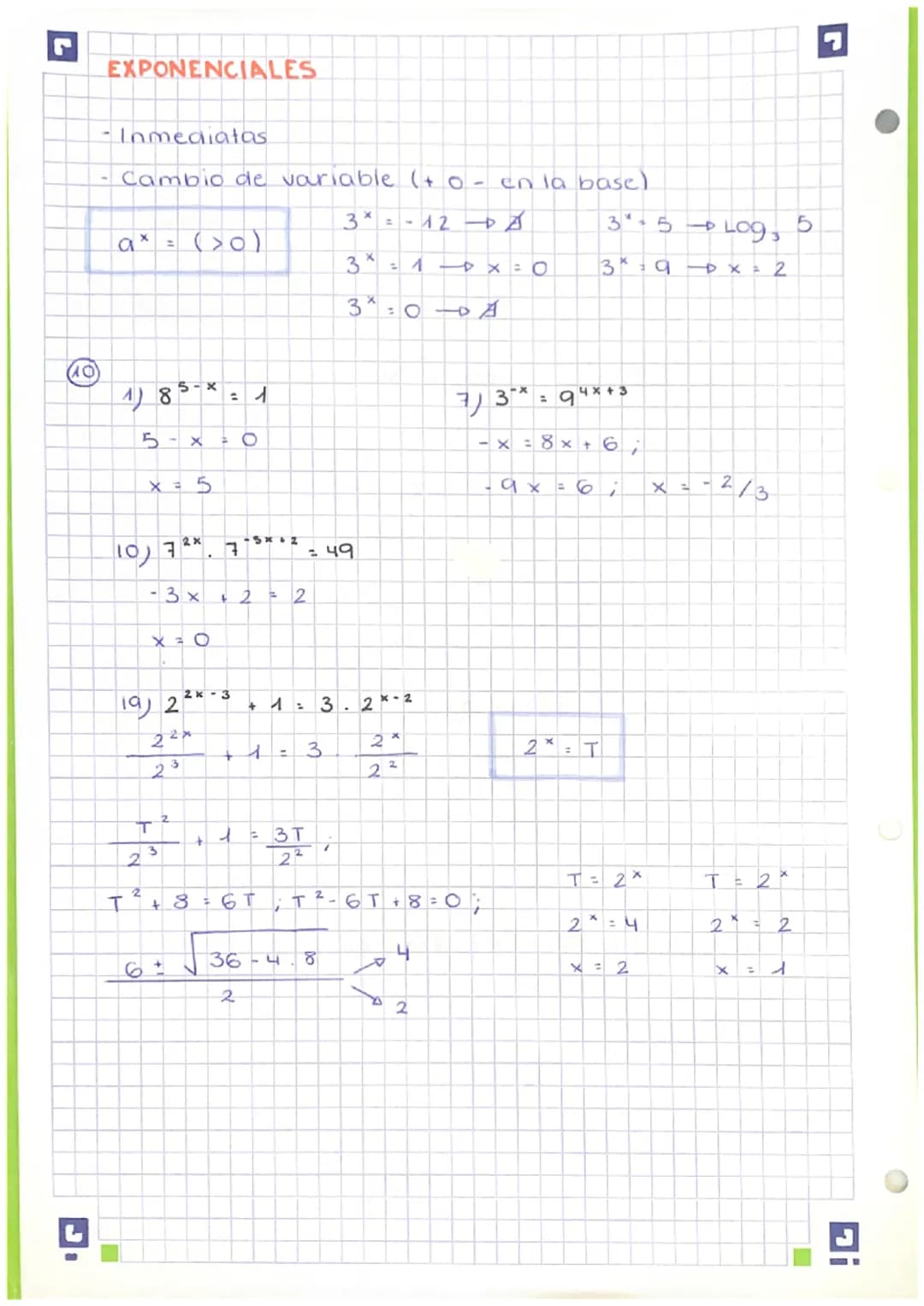 # LOGARITMOS
Log a + Log b = Log (a·b)
Log a - Log b = Log (a: b)
nlog a = Log $a^n$
Log (>0)
Log = Log 10
n: Loga $a^n$
A Comprobar
① L