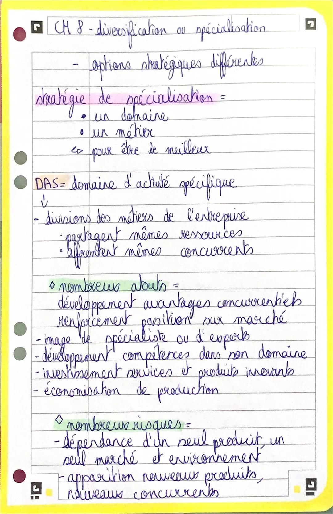 ■ CH 8 - diversification co spécialisation
- options shatégiques différentkes
stratégie de spécialisation =
* un domaine
* un métier