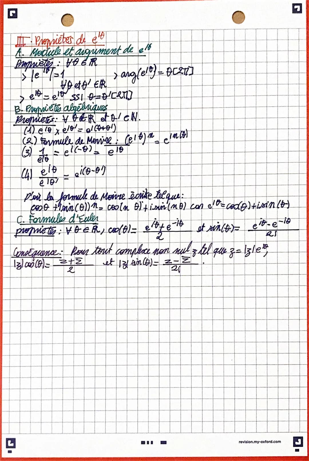 # Nombres complexes et trigonometrie
Chapitre 3.
I Formules d'addition et de duplication. Propriétés de l'argument
A. Formules d'addition.