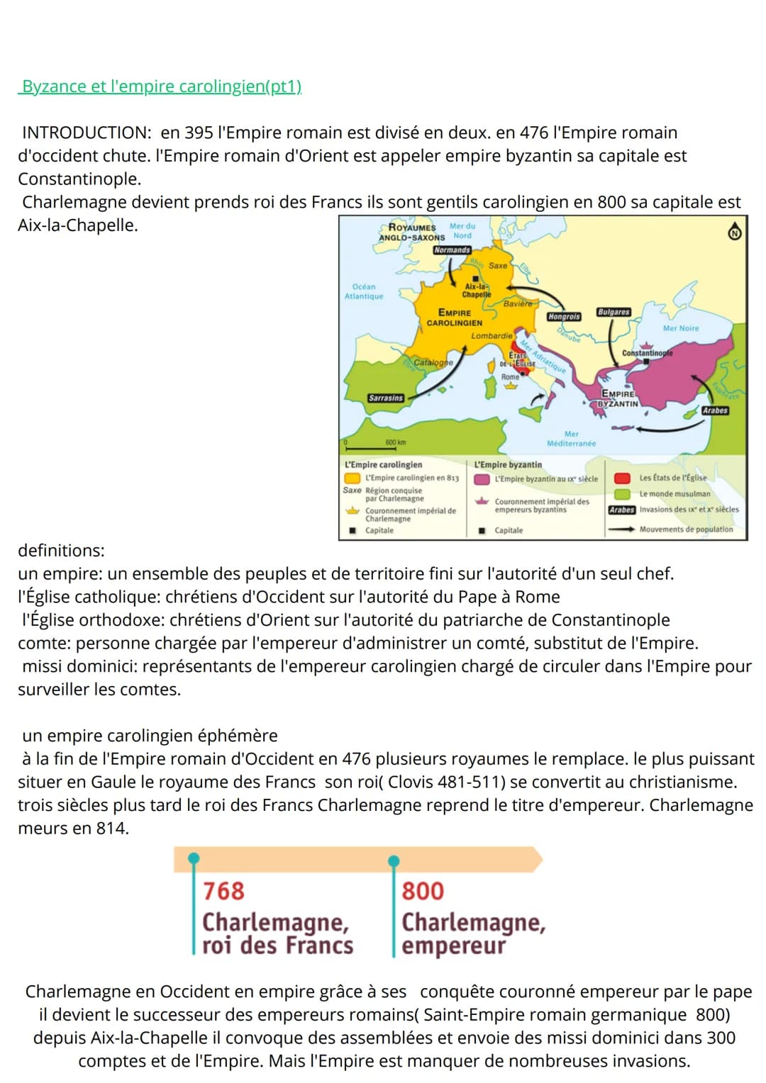 # Byzance et l'empire carolingien(pt1).
INTRODUCTION: en 395 l'Empire romain est divisé en deux. en 476 l'Empire romain
d'occident chute. l