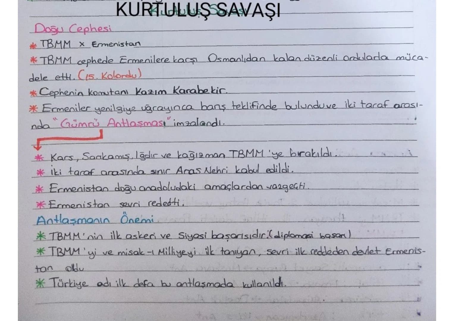 KURTULUŞ SAVAŞI
Doğu Cephesi
* TBMM x Ermenistan
*TBMM cephede Ermenilere karşı Osmanlıdan kalan düzenli ordularla müca-
dele etti. (15. Ko
