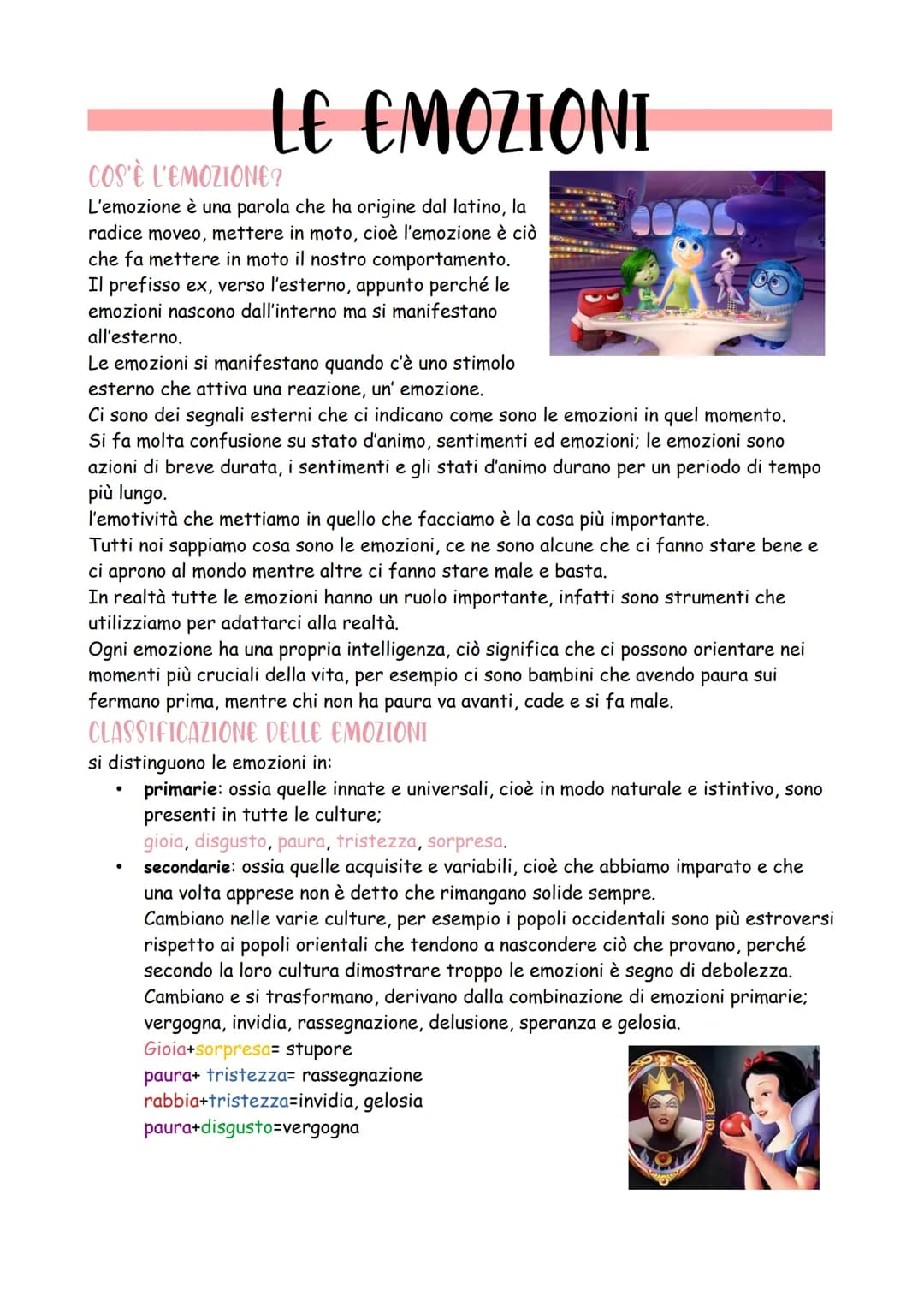 # LE EMOZIONI
COS'È L'EMOZIONE?
L'emozione è una parola che ha origine dal latino, la
radice moveo, mettere in moto, cioè l'emozione è ciò