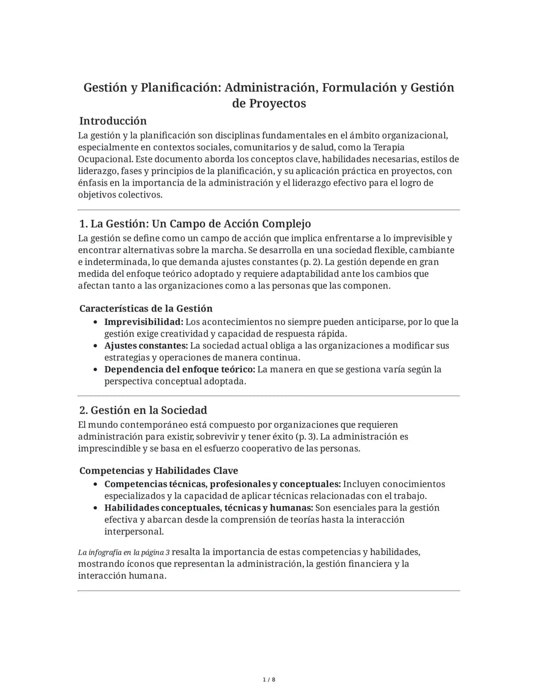 Gestión y Planificación: Administración, Formulación y Gestión
de Proyectos
Introducción
La gestión y la planificación son disciplinas funda