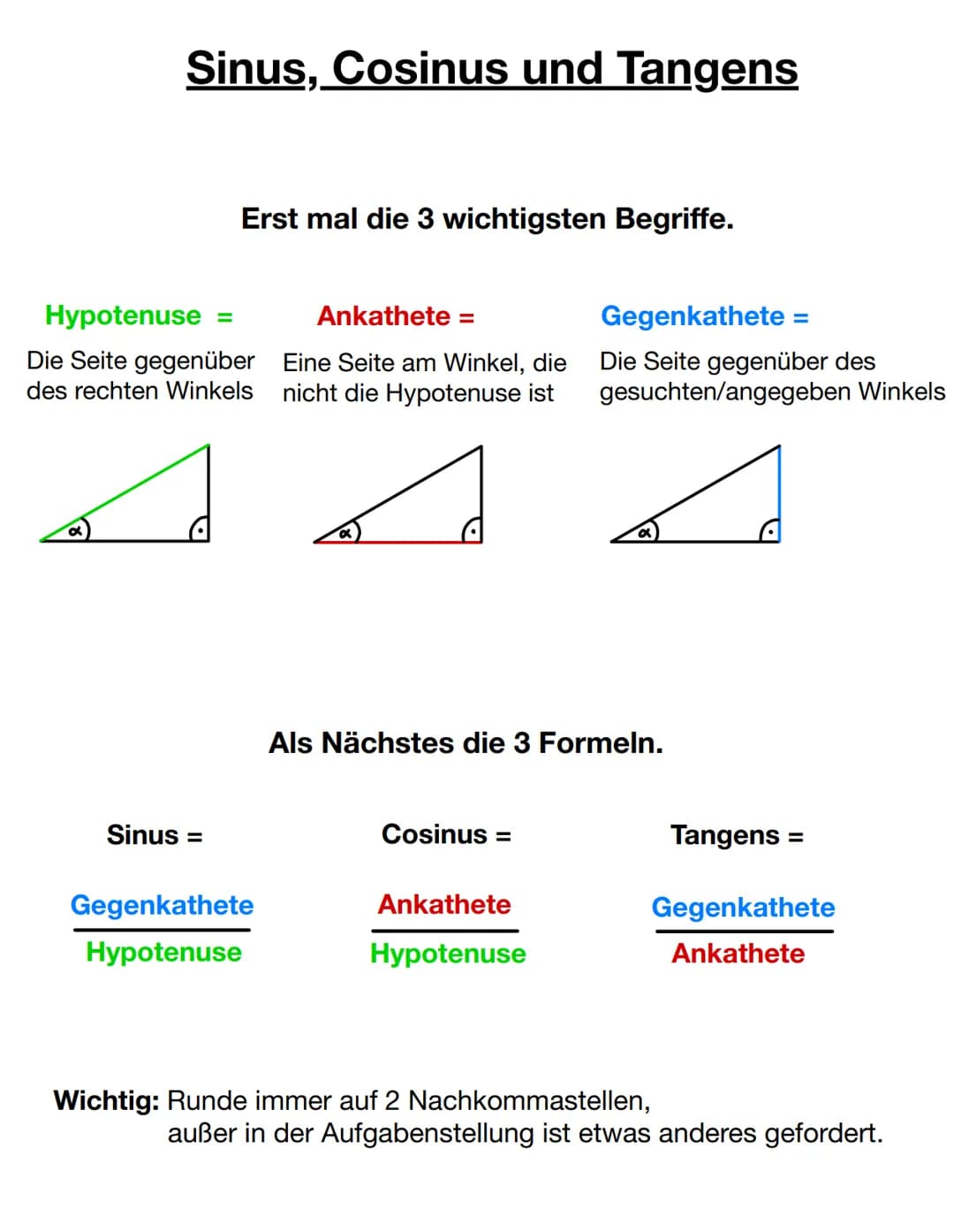 # Sinus, Cosinus und Tangens
Erst mal die 3 wichtigsten Begriffe.
Hypotenuse =
Die Seite gegenüber
des rechten Winkels
Ankathete =
Eine S