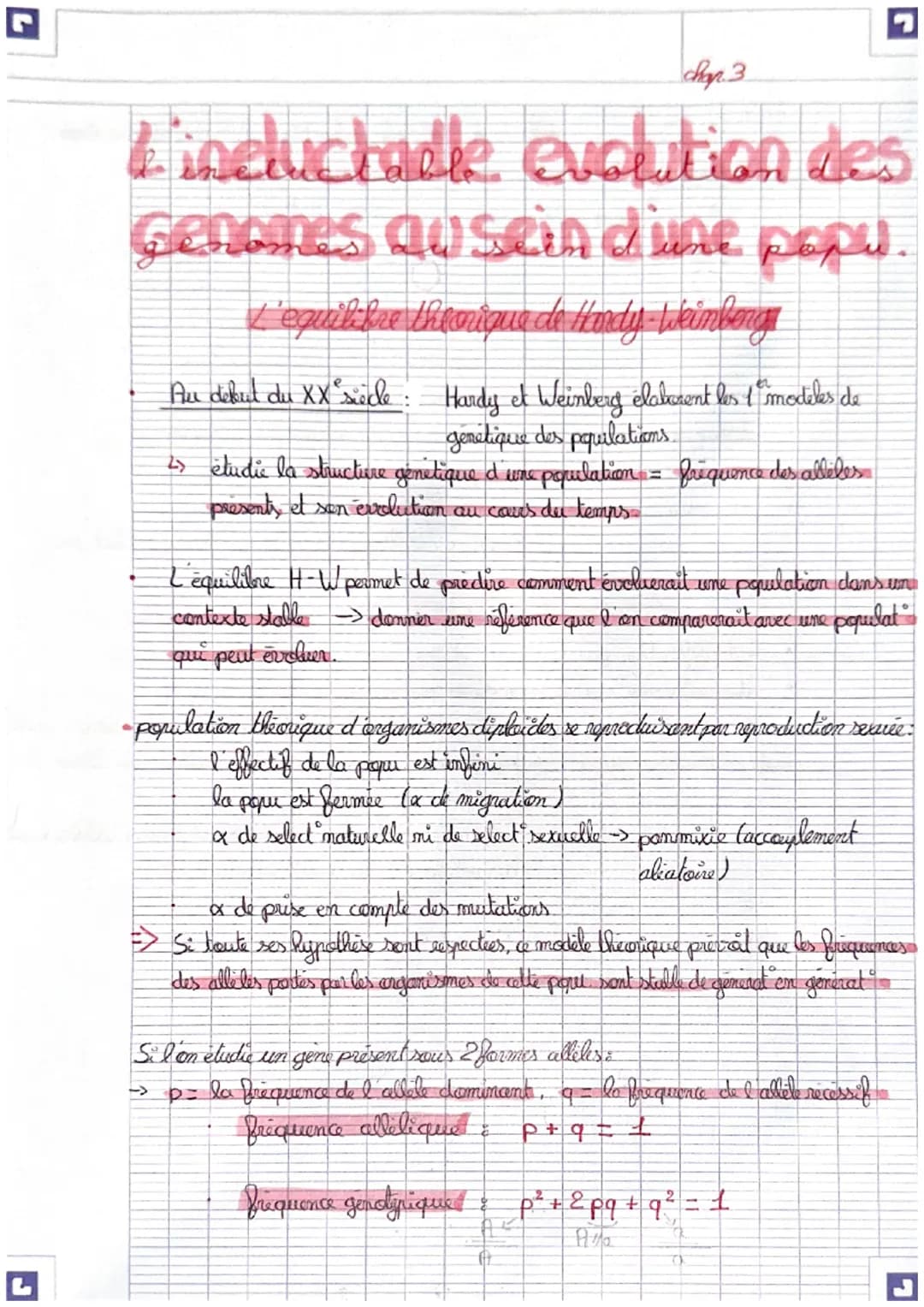 chap 3
L'incluctadle evolution des
Genomes au sein dune popu.
L'equilibre theorique de Hondy-Weinbong
Au dekul du XX siecle: Hardy et Wei