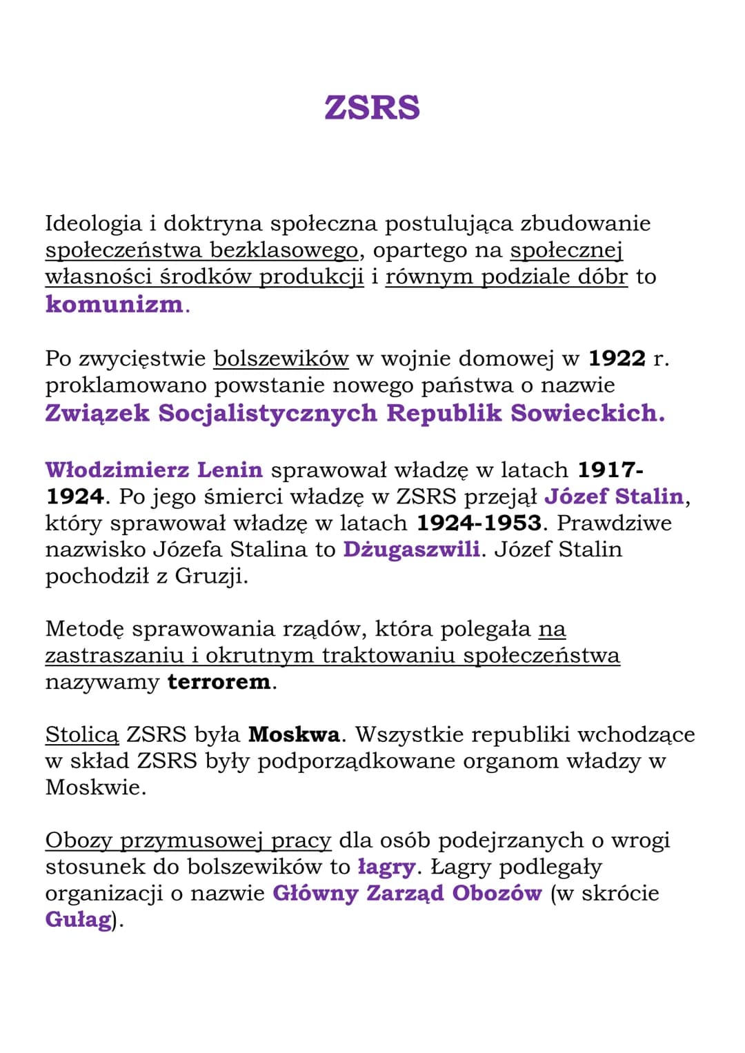# ZSRS
Ideologia i doktryna społeczna postulująca zbudowanie
społeczeństwa bezklasowego, opartego na społecznej
własności środków produkcji