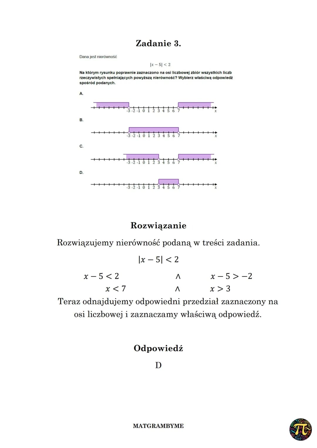 # WARTOŚĆ BEZWZGLĘDNA
Wartość bezwzględna liczby definiowana jest w
następujący sposób:
$|x| = \begin{cases} x & \text{dla } x \geq 0 \\ -