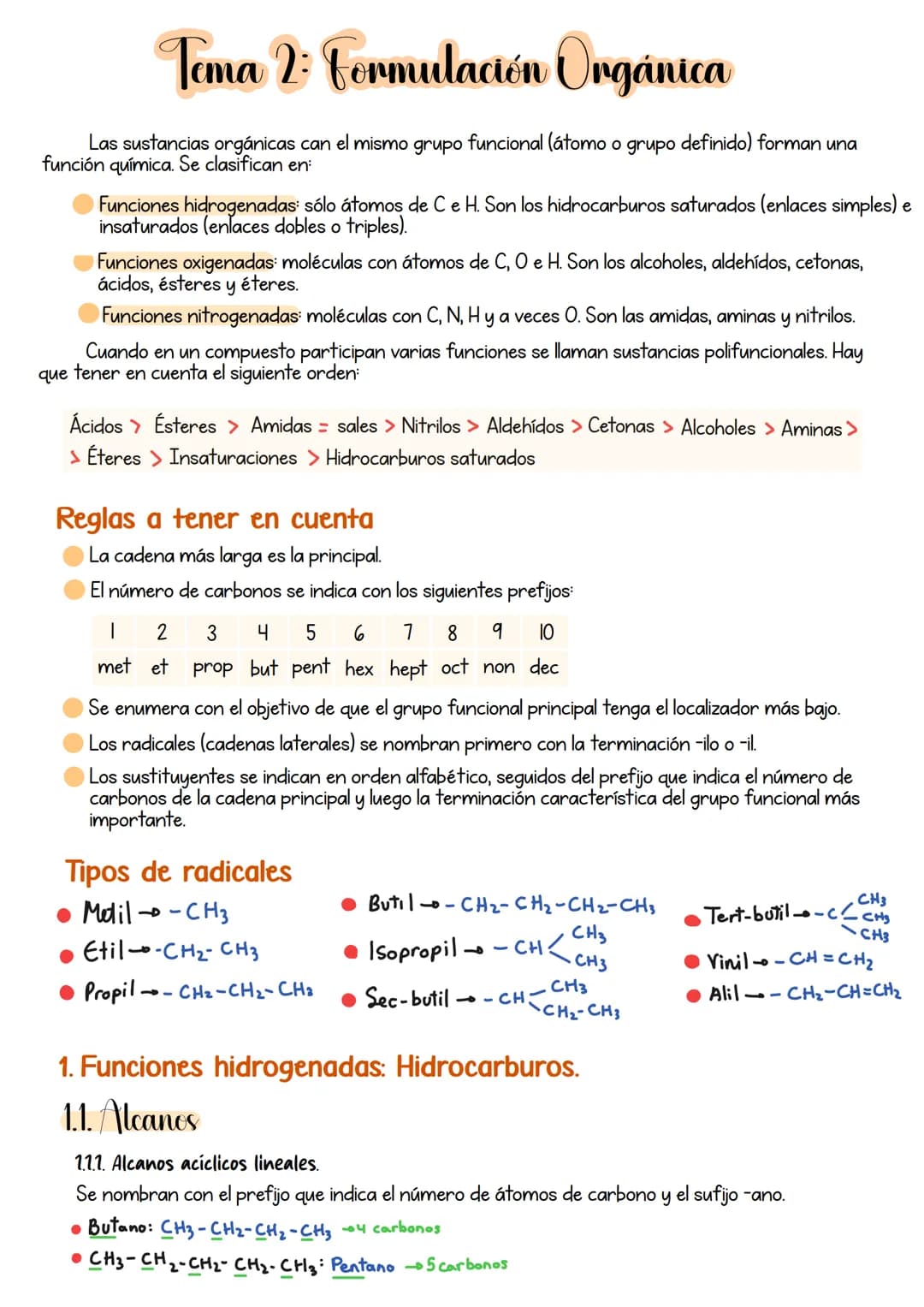 # Tema 2: formulación Orgánica
Las sustancias orgánicas can el mismo grupo funcional (átomo o grupo definido) forman una
función química. S