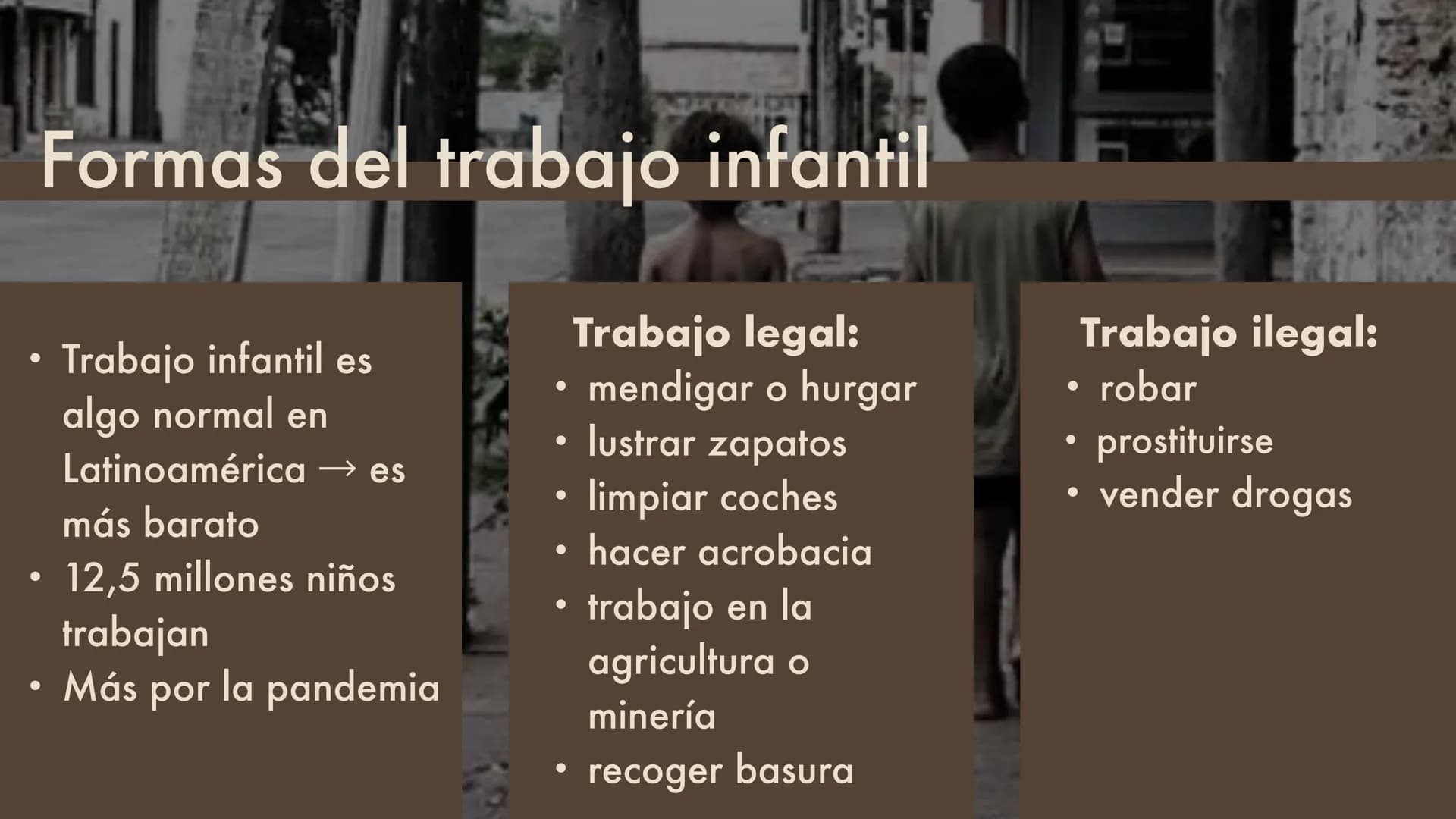 LOS NIÑOS
DE LA CALLE
Una presentación de
Jenny y Max 01
Informaciones Generales
04
Formas del Trabajo infantil
02
Características especí