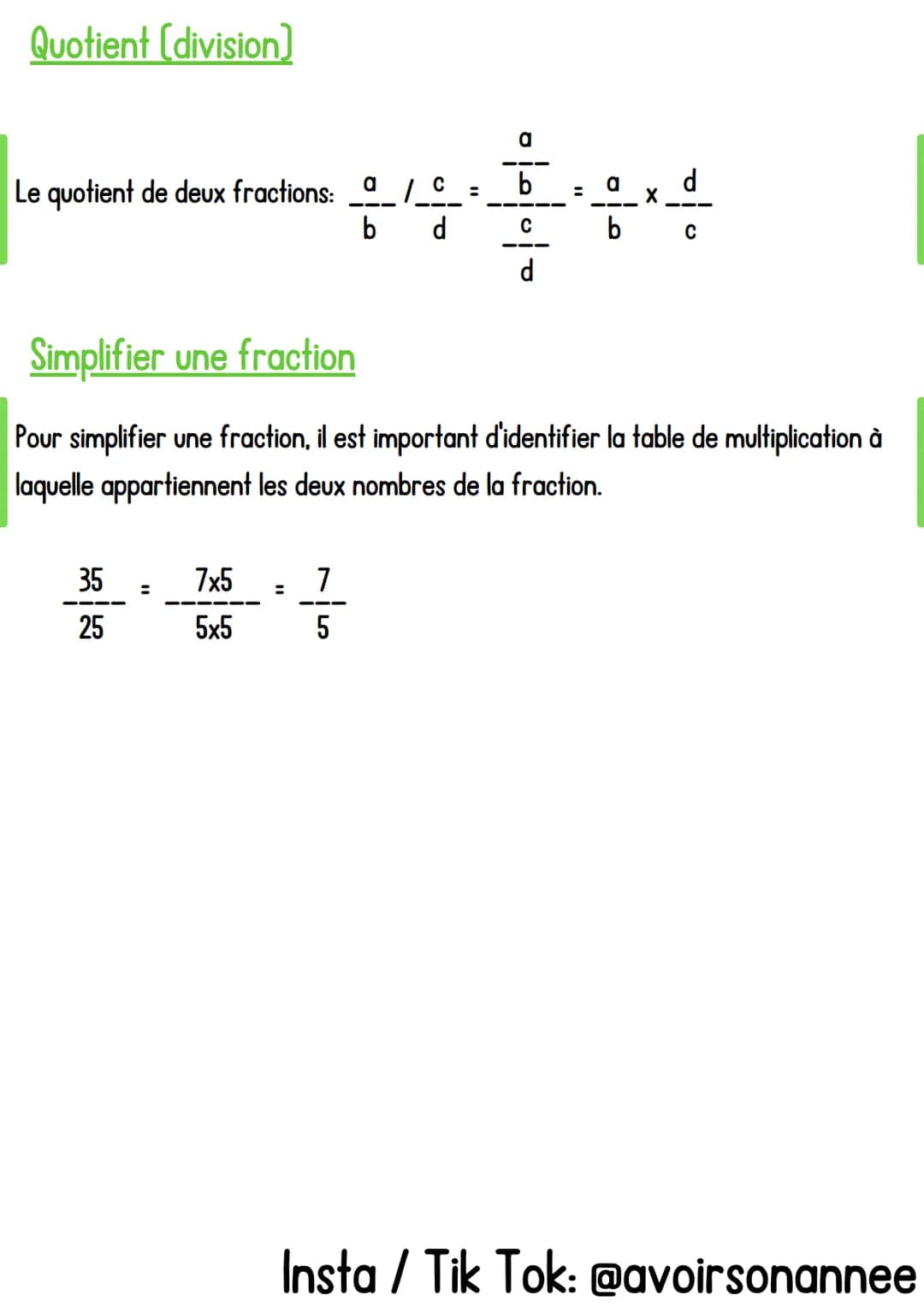 # Maths
Les fractions
## Addition et soustraction
Pour additionner ou soustraire deux fractions, il faut :
* mettre les deux fractions