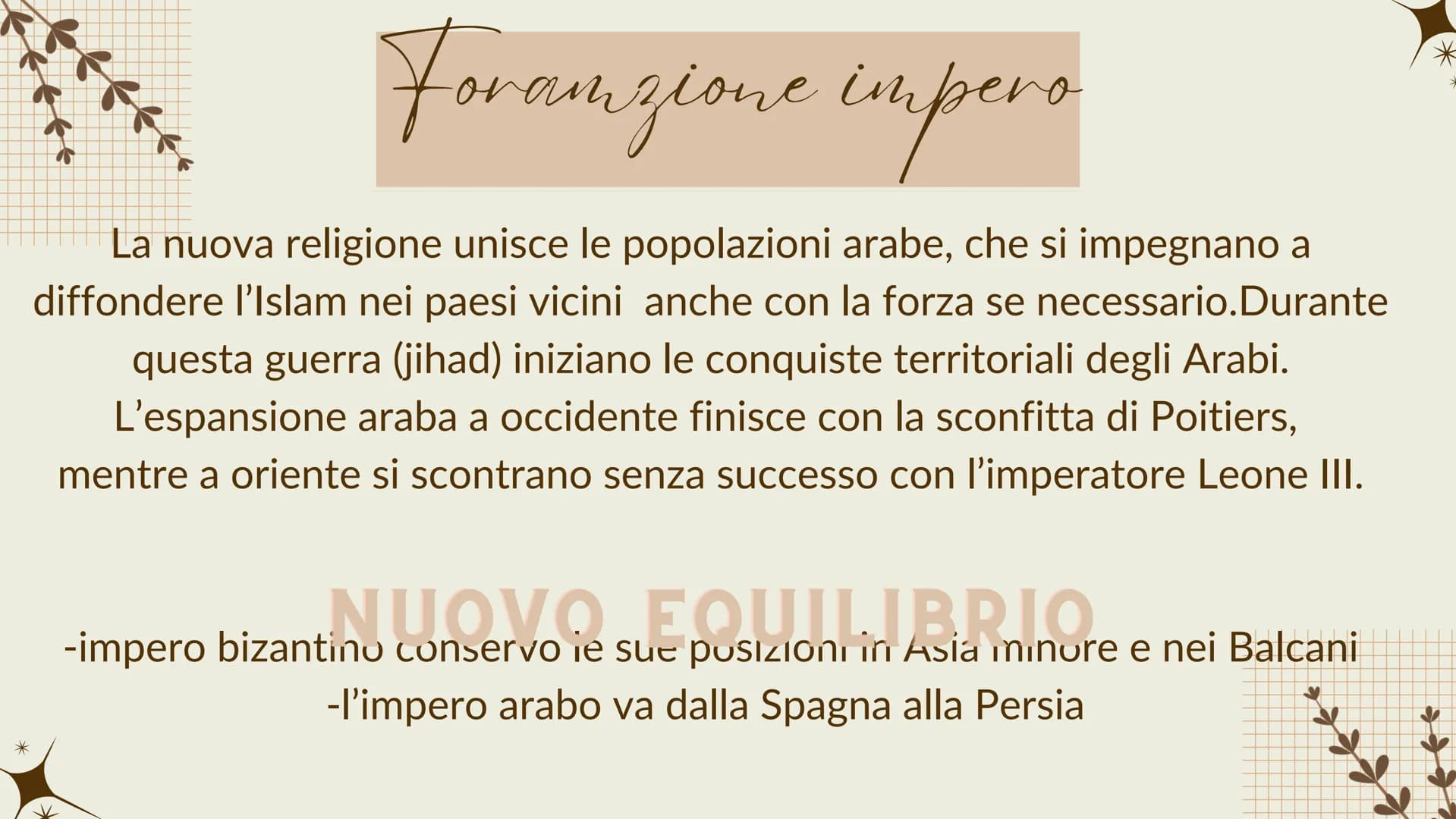 # GLI ARABI # gli arabi e la religione
Nel VIII inizia l'espansione degli arabi (popolo proveniente dalla penisola
araba organizzato in tri