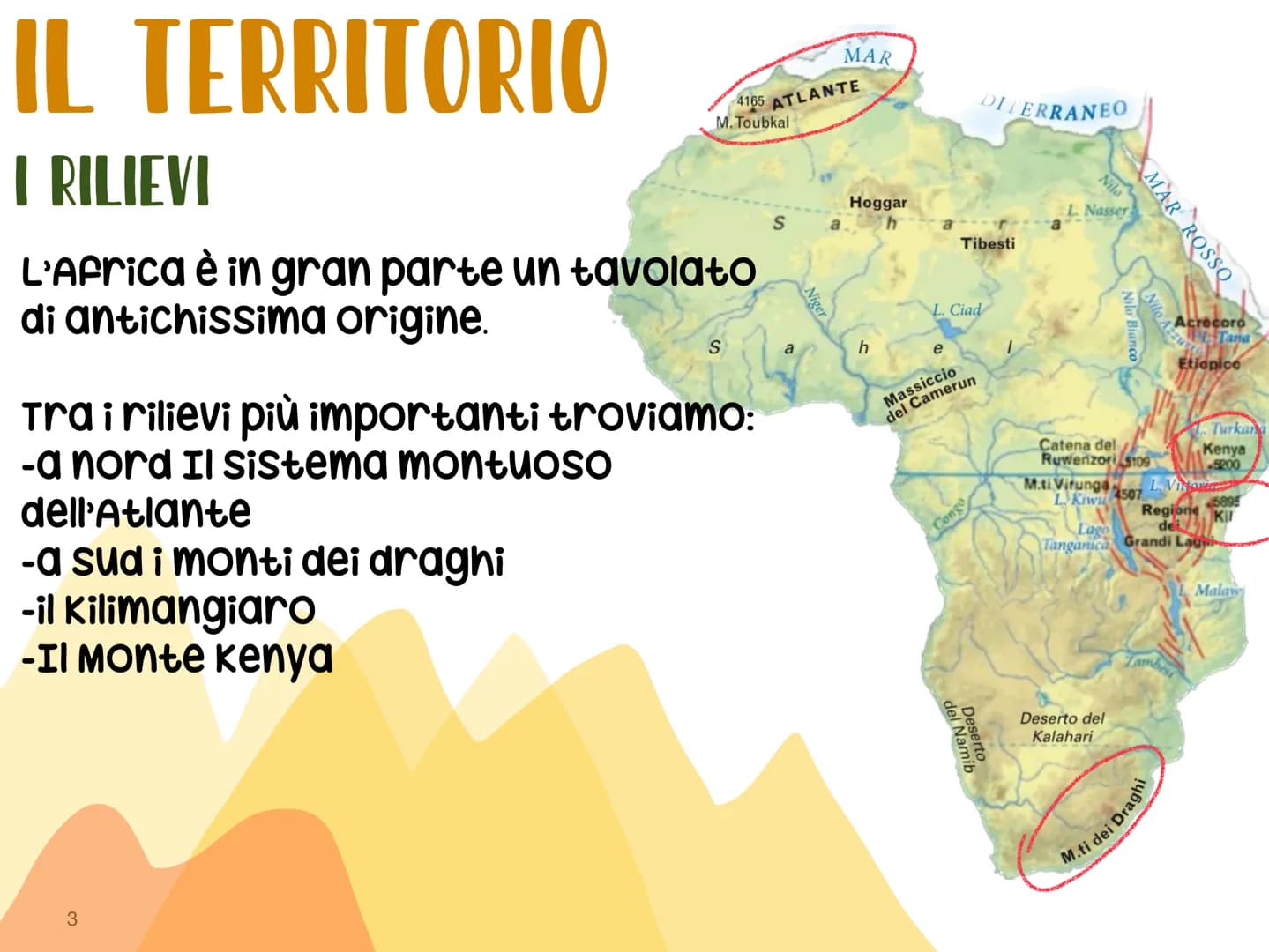 # L'AFRICA
Giorgia e Desireè # IL TERRITORIO
# I CONFINI
L'Africa è delimitata a:
-Nord dal mar mediterraneo
-ovest dall'oceano
Atlantico