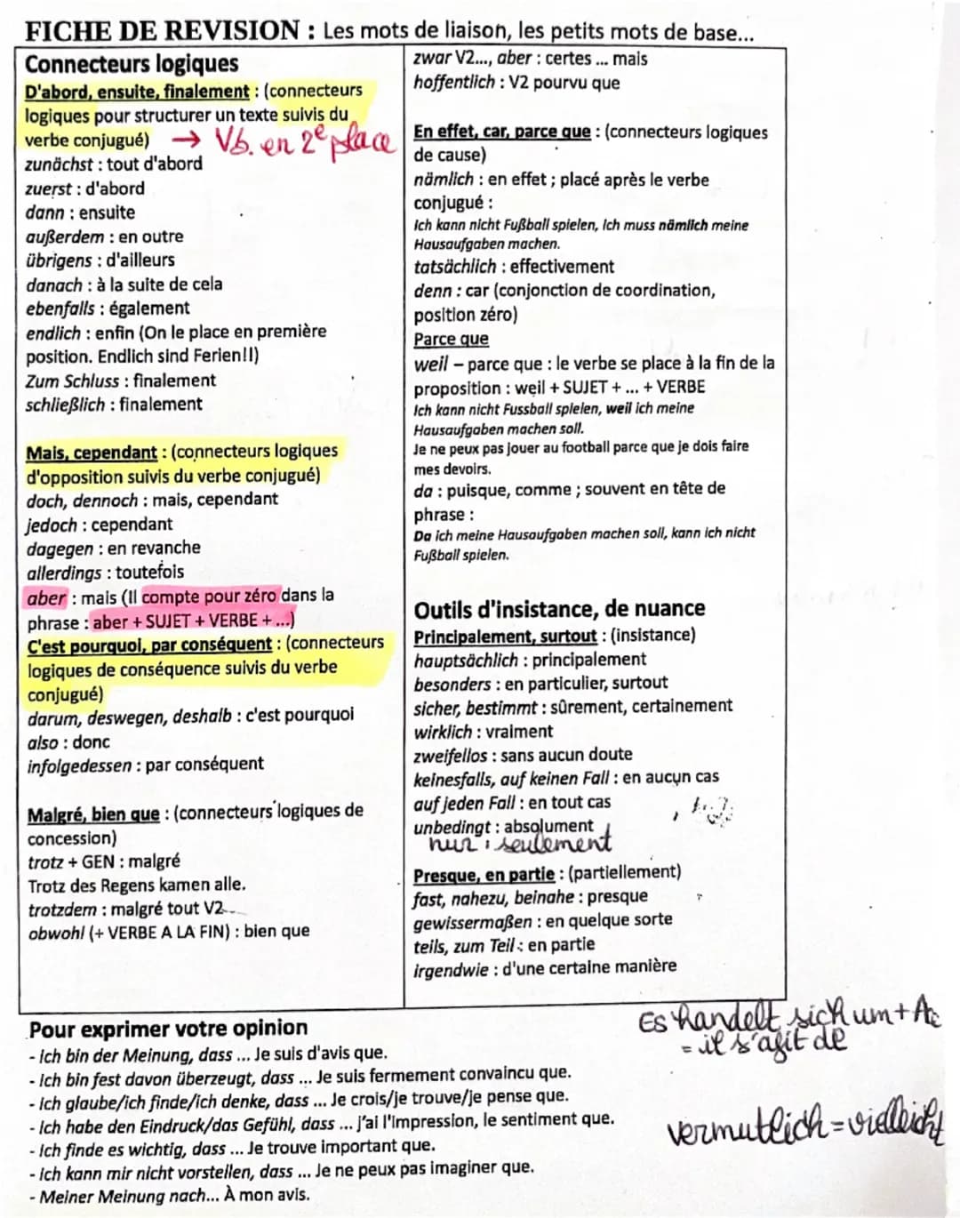 # FICHE DE REVISION: Les mots de liaison, les petits mots de base...
Connecteurs logiques
D'abord, ensuite, finalement: (connecteurs
logiqu