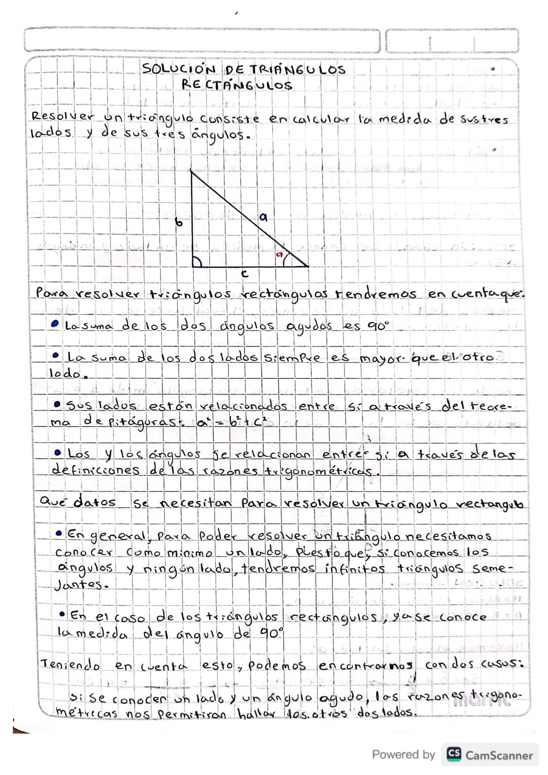 # SOLUCIÓN DE TRIANGULOS
RECTANGULOS
Resolver un triangulo consiste en calcular la medida de sustres
lados y de sus tres ángulos.
a
6