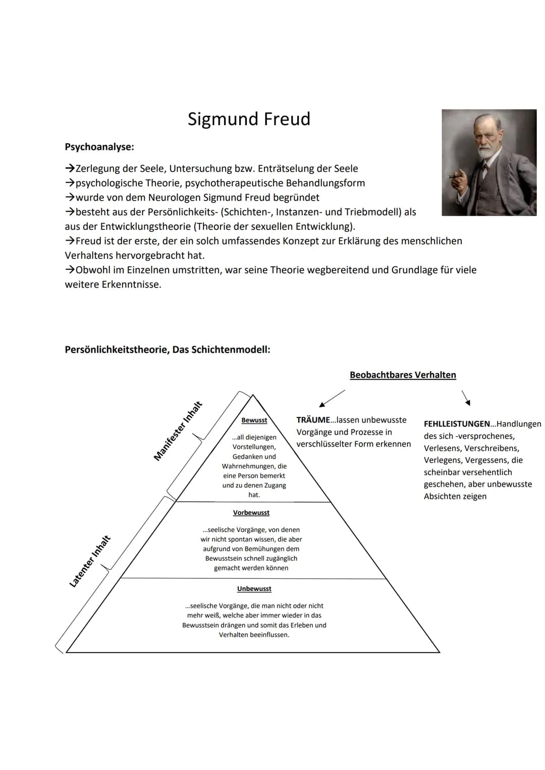 Sigmund Freud
Psychoanalyse:
→Zerlegung der Seele, Untersuchung bzw. Enträtselung der Seele
→psychologische Theorie, psychotherapeutische