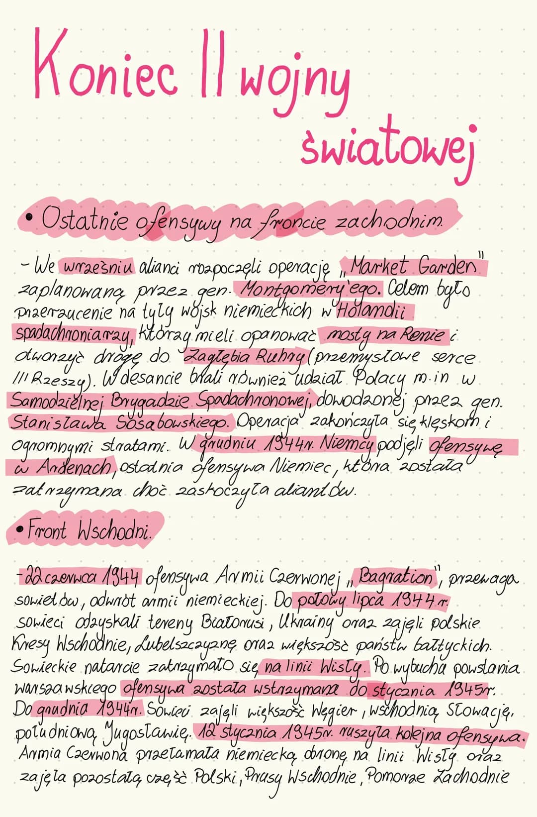 # Koniec II wojny
swiatowej
• Ostatnie ofensywy na froncie zachodnim.
- We wrześniu alianci rozpoczęli operację „Market Garden"
zaplanowan
