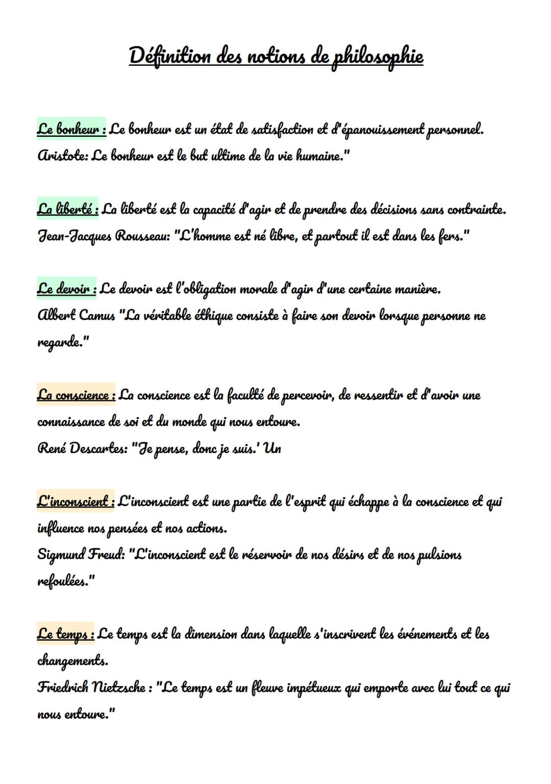 Définition des notions de philosophie
Le bonheur : Le bonheur est un état de satisfaction et d'épanouissement personnel.
Aristote: Le bonhe
