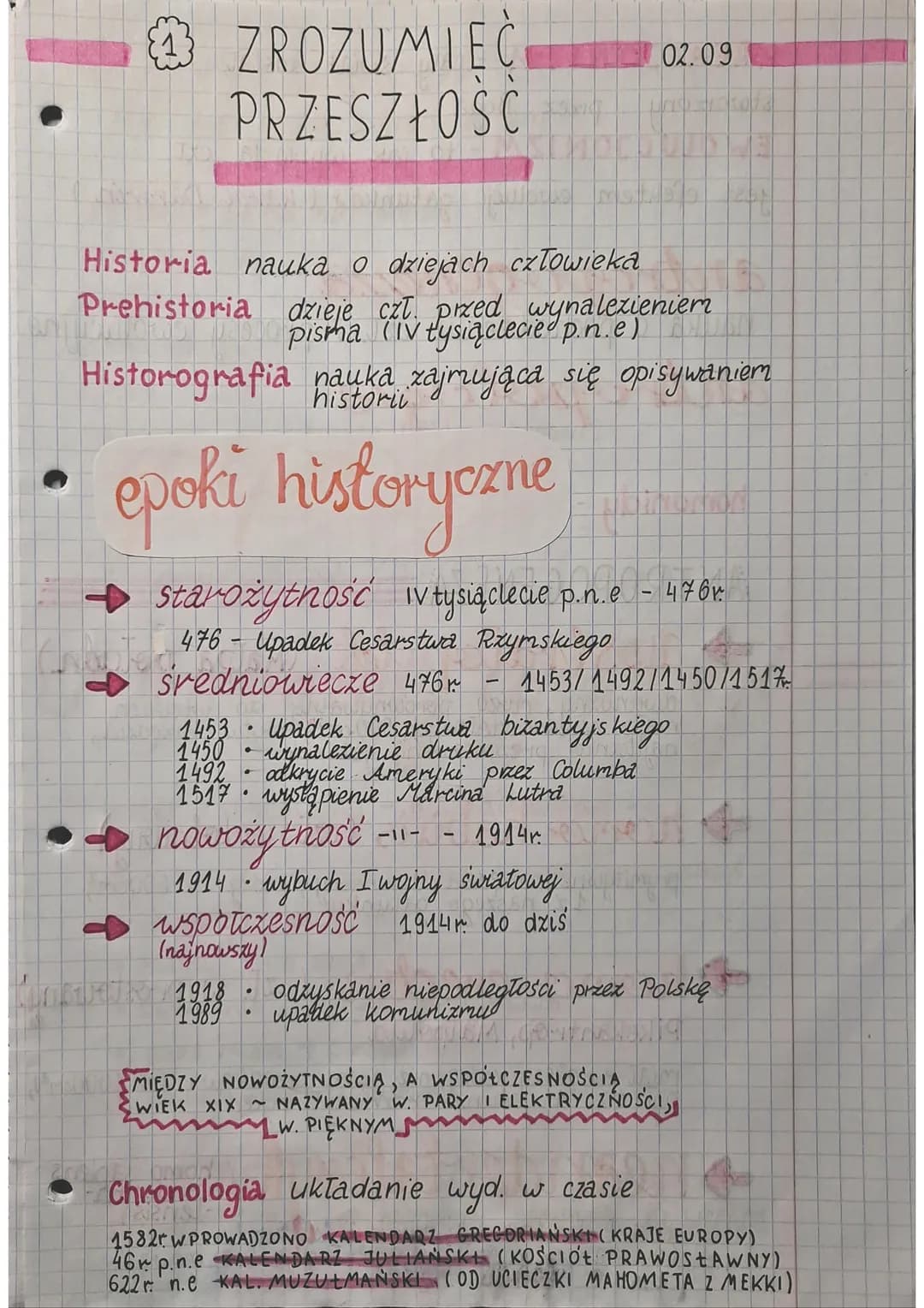 # ZROZUMIEĆ
PRZESZŁOSC
Historia nauka o dziejach człowieka
02.09
Prehistoria dzieje czł przed wynalezieniem
pisma (IV tysiąclecie p.n.e)
H