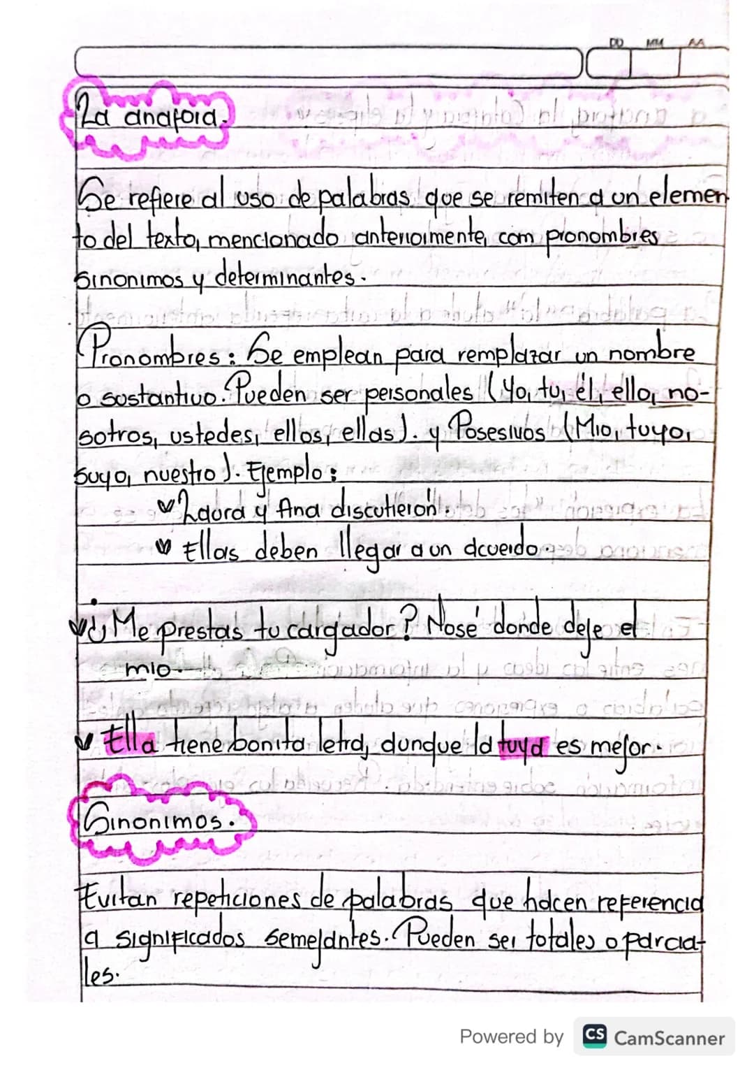 DO
MM
AA
# 1a anafora, la Catafora y la elipsis
Cuando yo estaba enojada, el me enviaba una carta y
yo se la devolvia con un beso grabado.