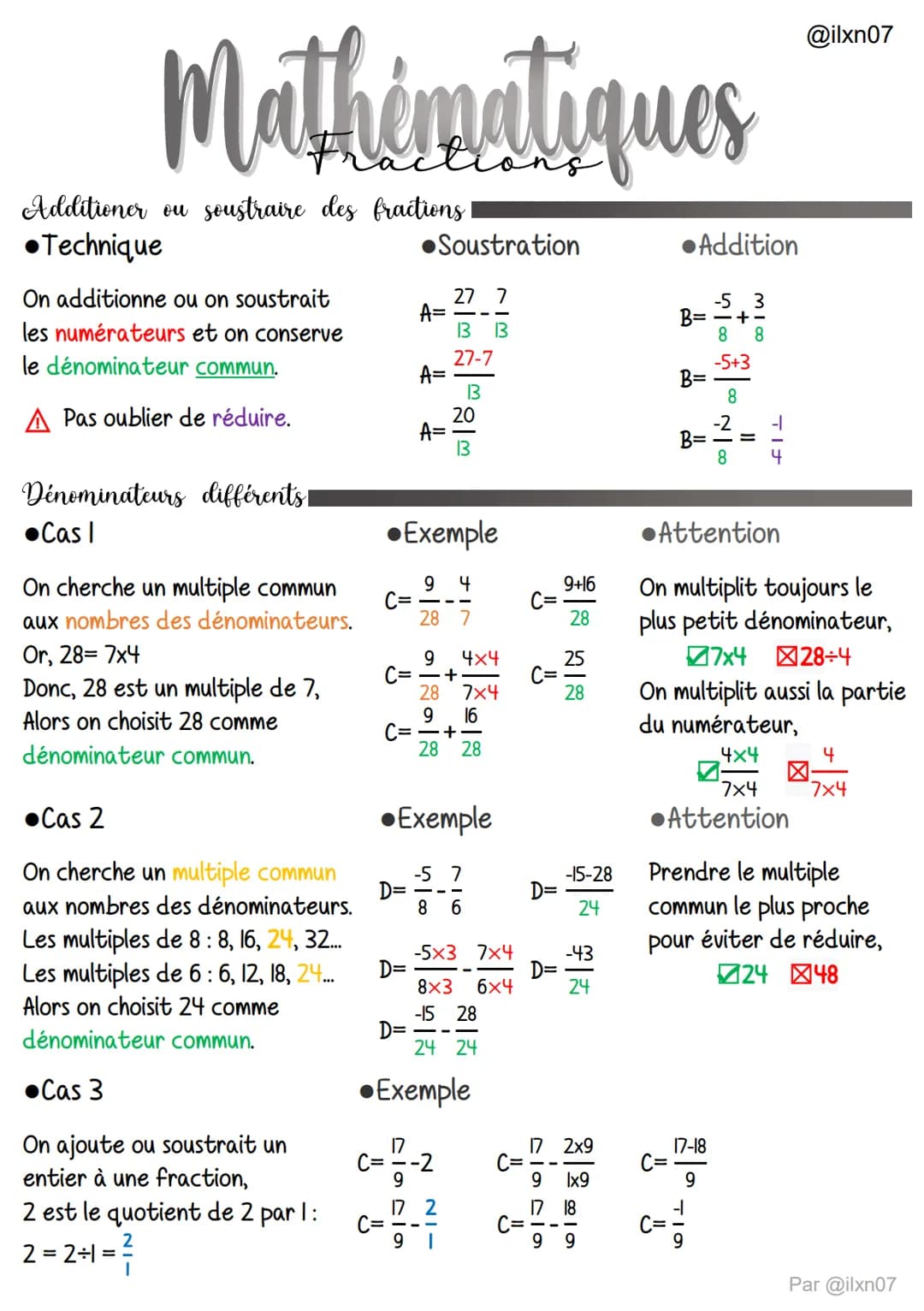 Mathématiques
Additioner ou soustraire des fractions
•Technique
•Soustration
•Addition
On additionne ou on soustrait
$A=\frac{27}{13} - \fr