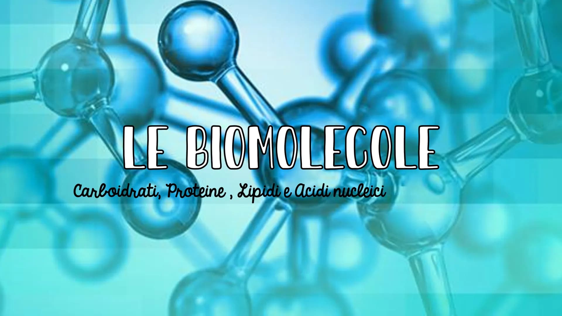 # LE BIOMOLECOLE
Carboidrati, Proteine, Lipidi e Acidi nucleici # LE BIOMOLECOLE
sono molecole che svolgono un ruolo nei sistemi
biologici