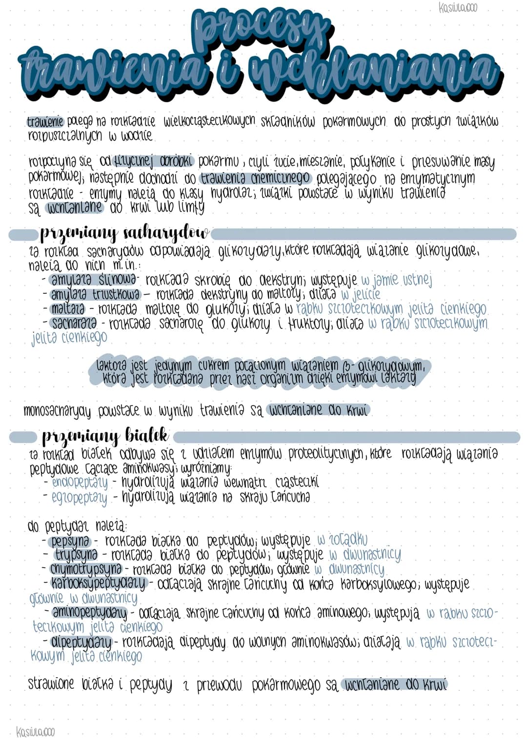 Kasira000
# procesy
# trawienia i wchlaniania
trawienie paega na rozkładzie wielkocząsteczkowych składników pokarmowych do prostych związków
