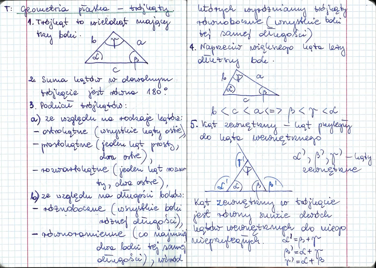 - T: geometria piastes trojlerty. których wyodoniany trójkąty
1. Trojlegt to wieldist mający
tisy bolei.
6
a
B
C
2. Suma leatów w dowolnym
